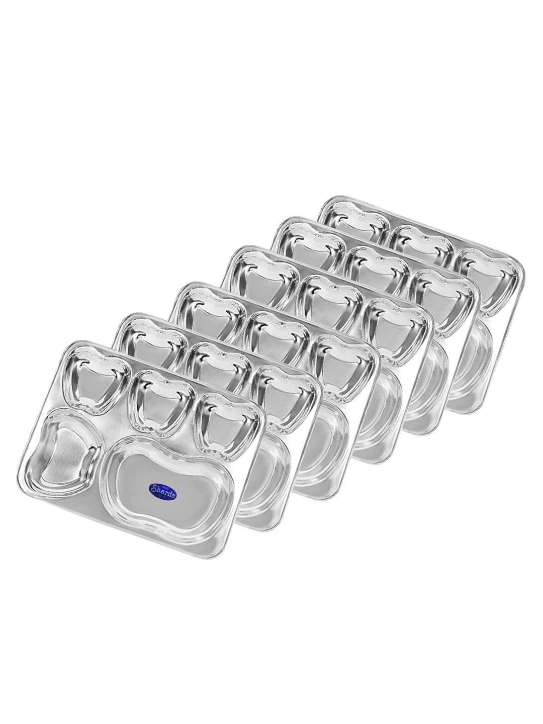Sharda Metals Silver-Toned 2025 Set Of 6 Stainless Steel Dishwasher Safe Plates