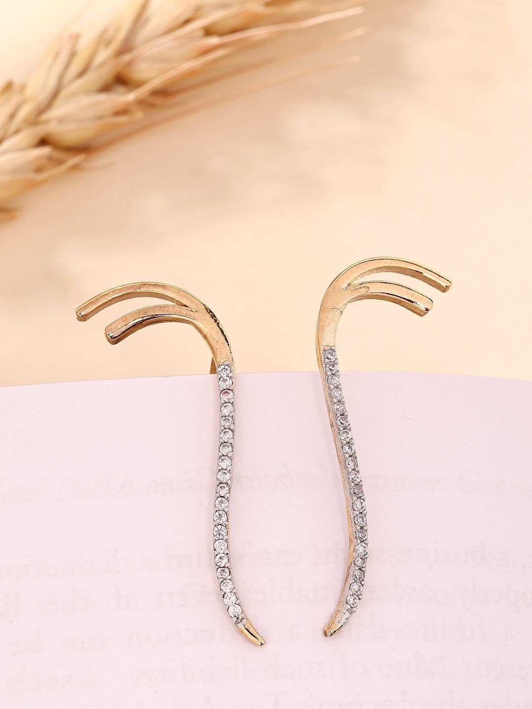 ZENEME Gold Plated American Diamond Studded Ear Cuff