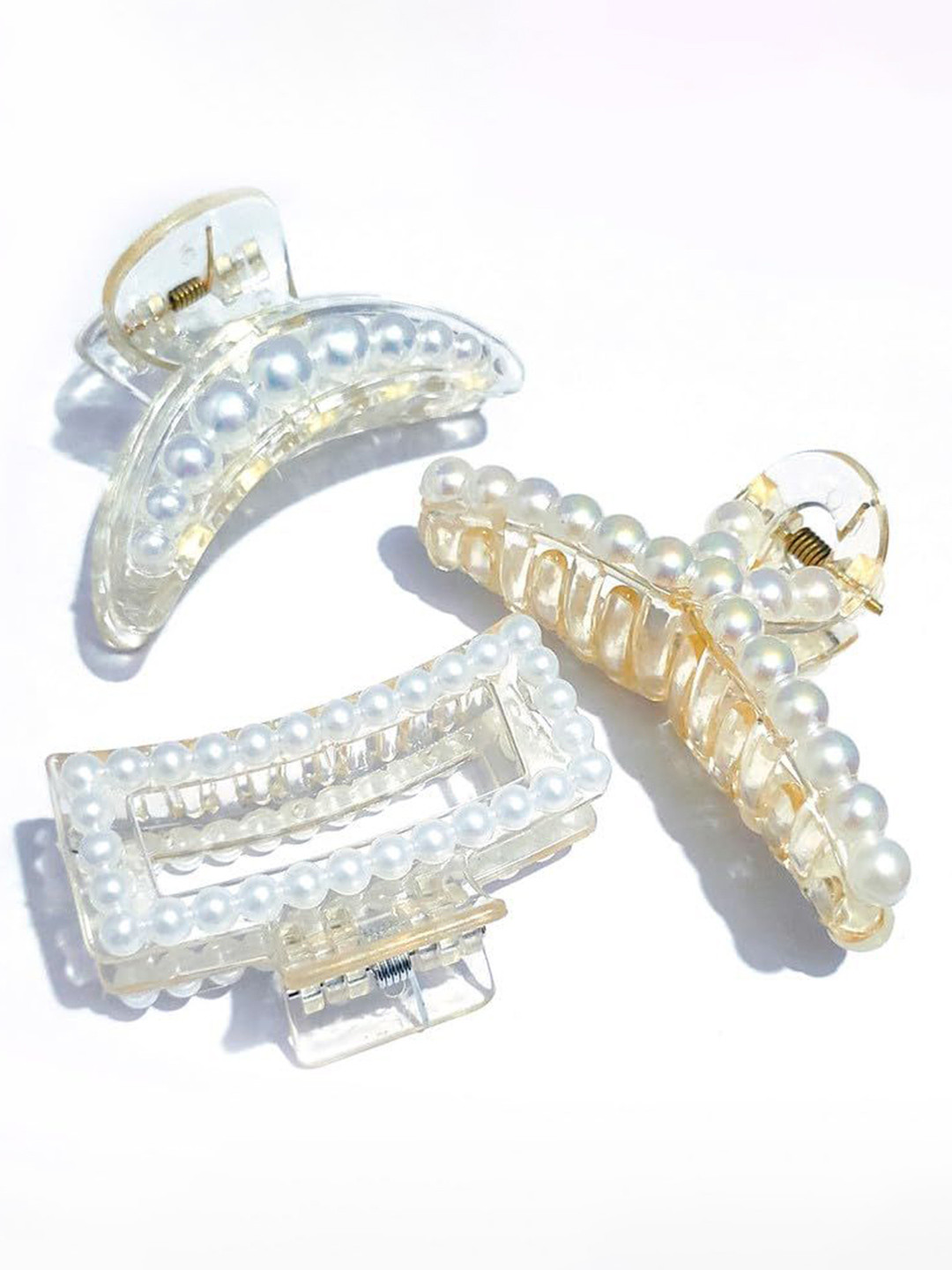 SHREEWATCHES Women Set Of 3 Pearls Claw Clip