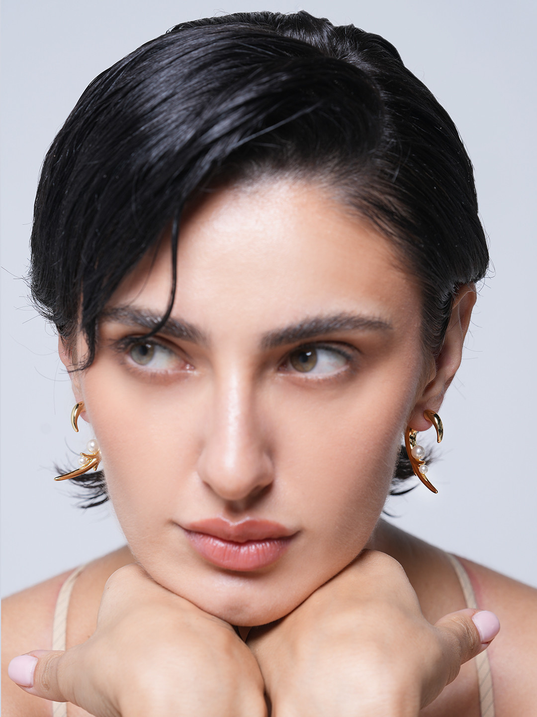 CAO Jewellery Women Gold-Plated Beaded Quirky Shaped Hoop Earrings