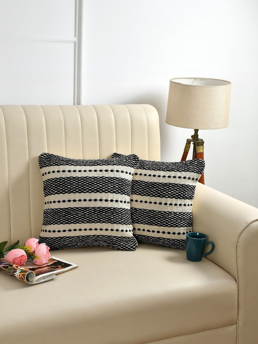 KIDS WONDERS Boho tuffted cushion covers Unisex Set of 2 Geometric Square Cushion Covers