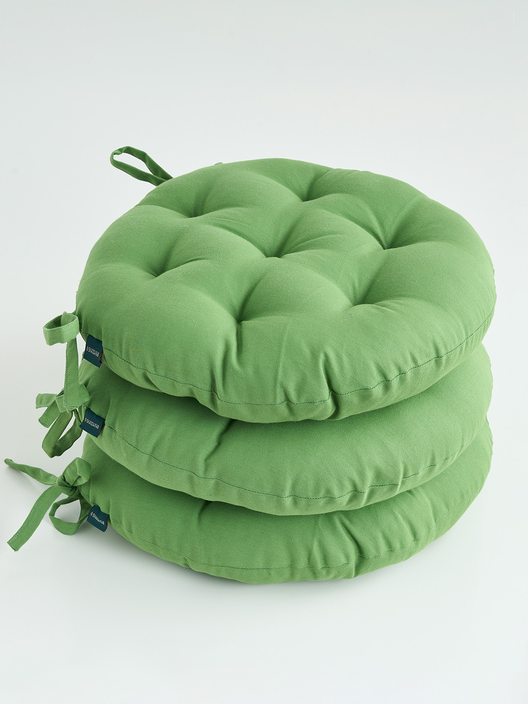 SKANDA FAB Green 3 Pieces Round Shaped Pure Cotton Chair Pads