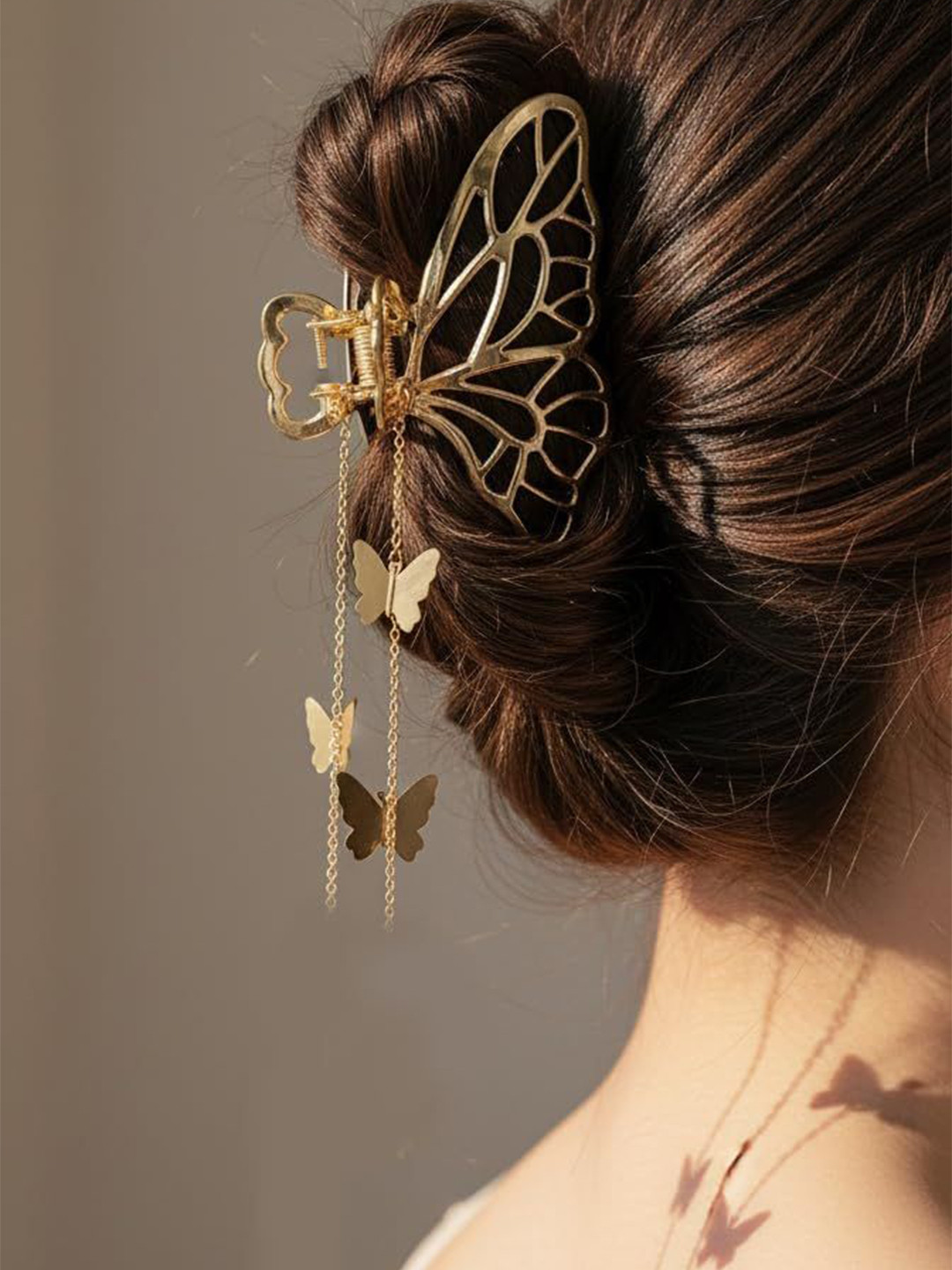 KHANBAGSTORE Women Golden Latkan Butterfly Claw Clip