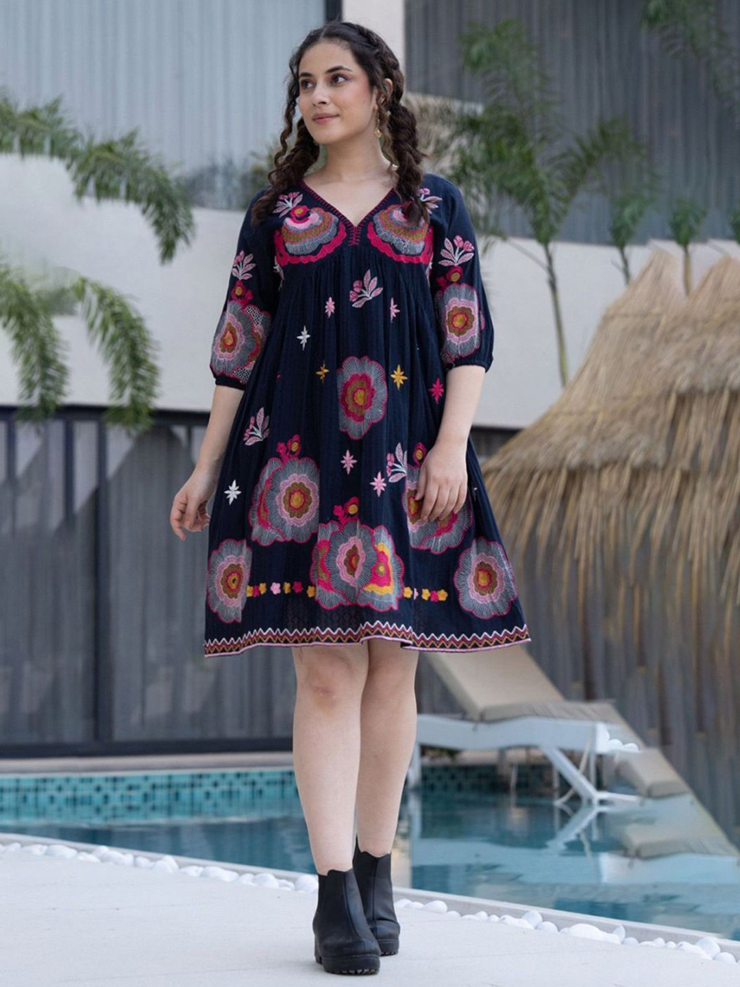 VenderVilla Bohemian Embroidered A-Line Dress