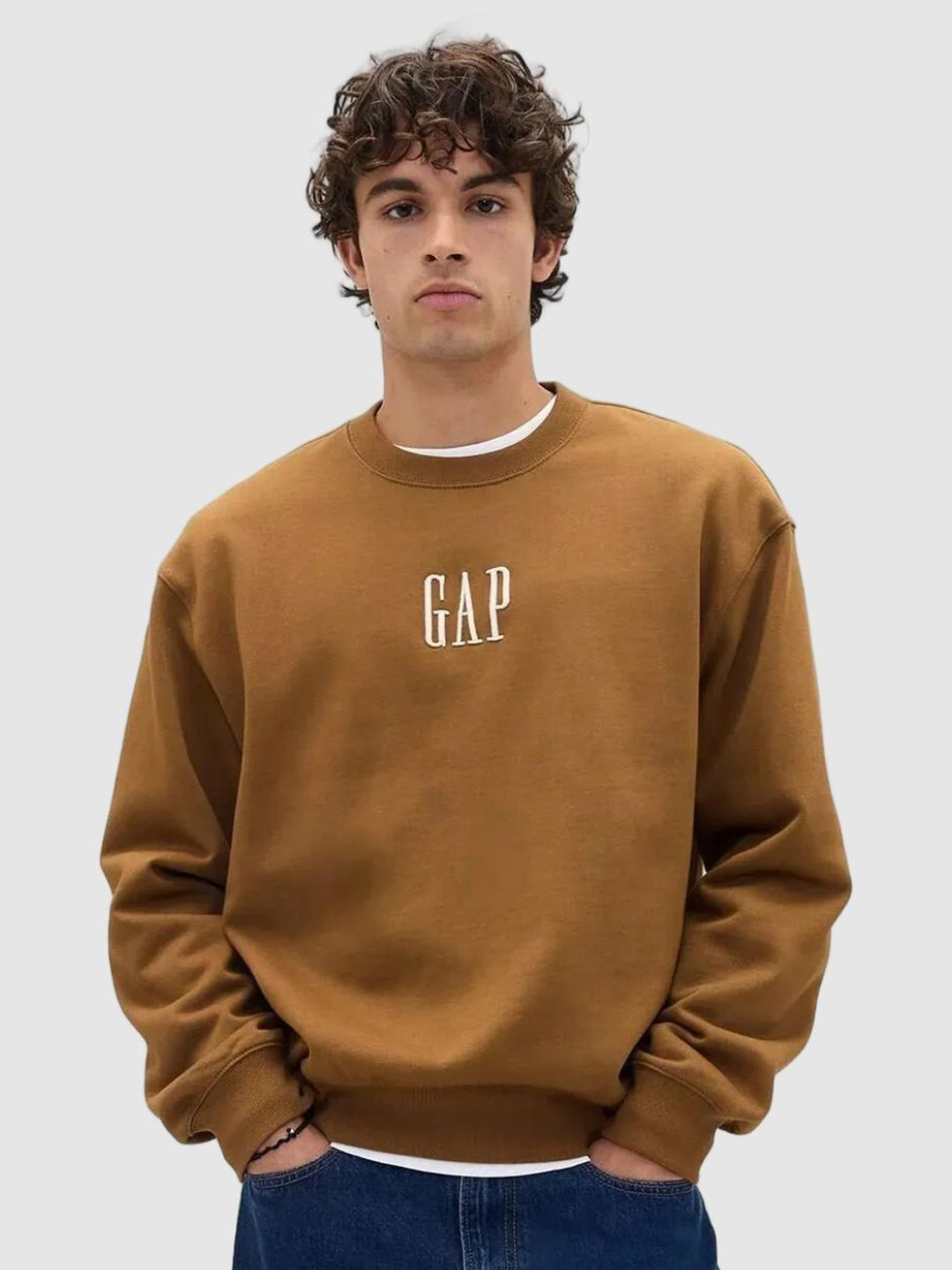 GAP Men Brand Logo Printed Drop-Shoulder Crew Neck Sweatshirt