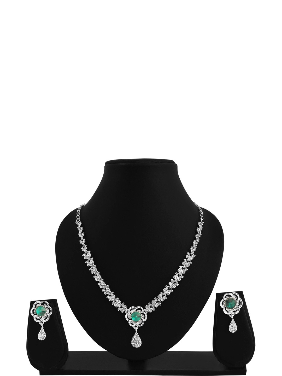 Women Click Silver Plated Stones Studded Jewellery Set