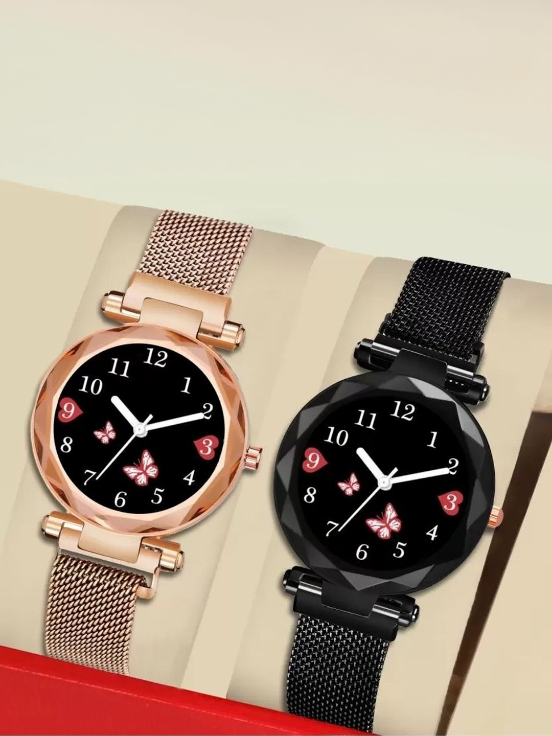 SZN Set Of 2 Dial & Straps Analogue Watch Flower Mag Gold&Black