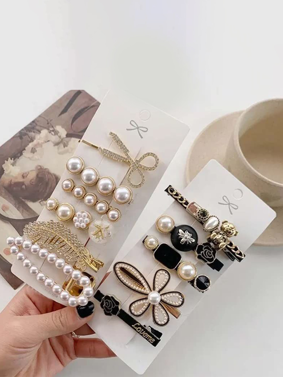 HANDBAG COLLECTION Women Set of 11 Embellished French Korean Clips Hair Accessory