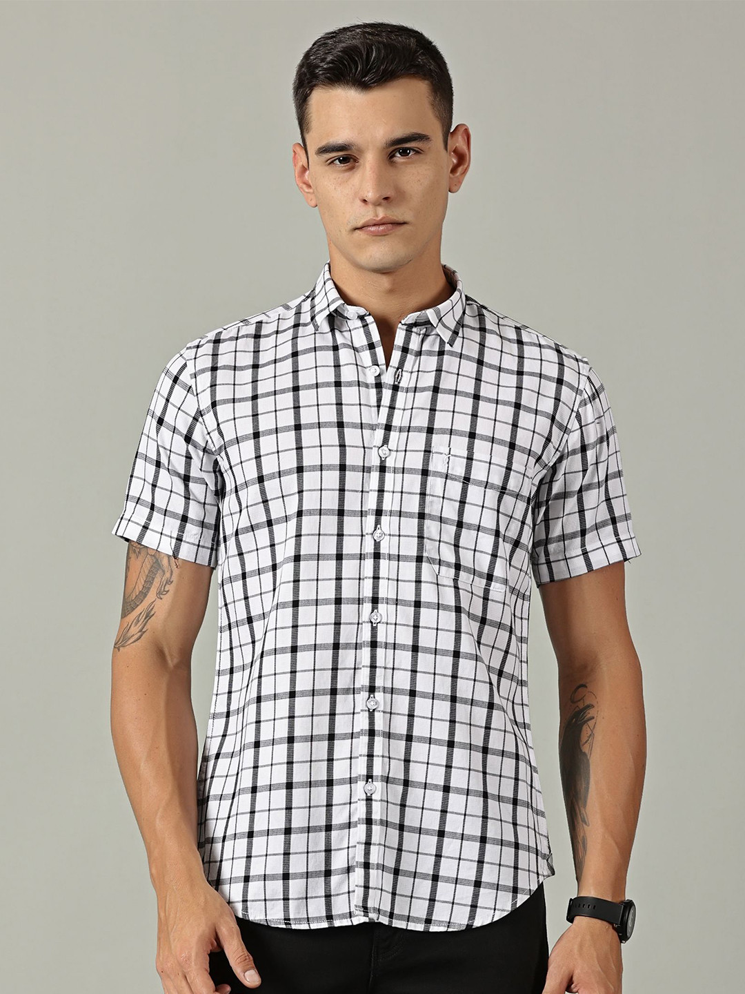 TRIGGER Men Slim Fit Gingham Checks Checked Casual Shirt