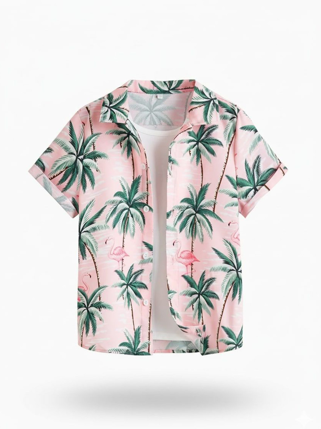 YK New Boys Cool And Comfy Floral Printed Spread Collar Regular Fit Cotton Shirt