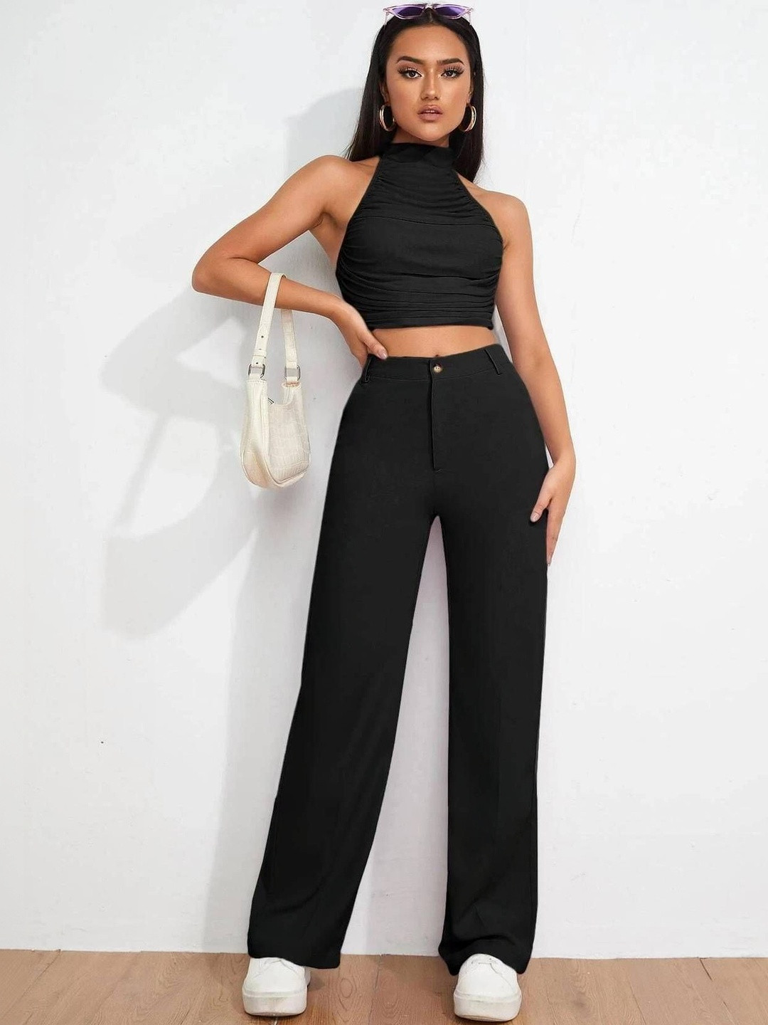 NOWI Women Regular Fit High-Rise Easy Wash Trousers