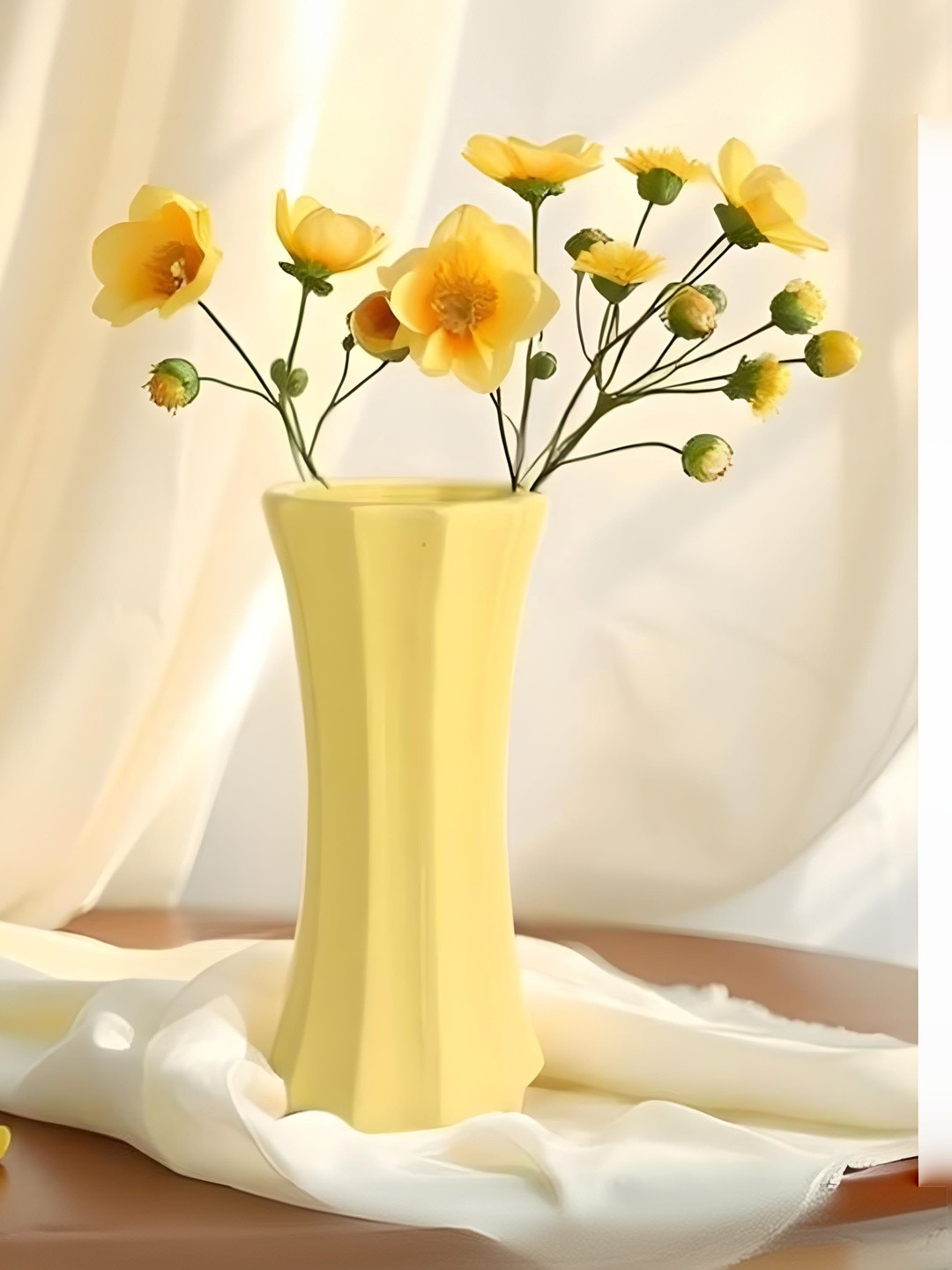 LASAKI Vanya Yellow Textured Ceramic Flower Vase