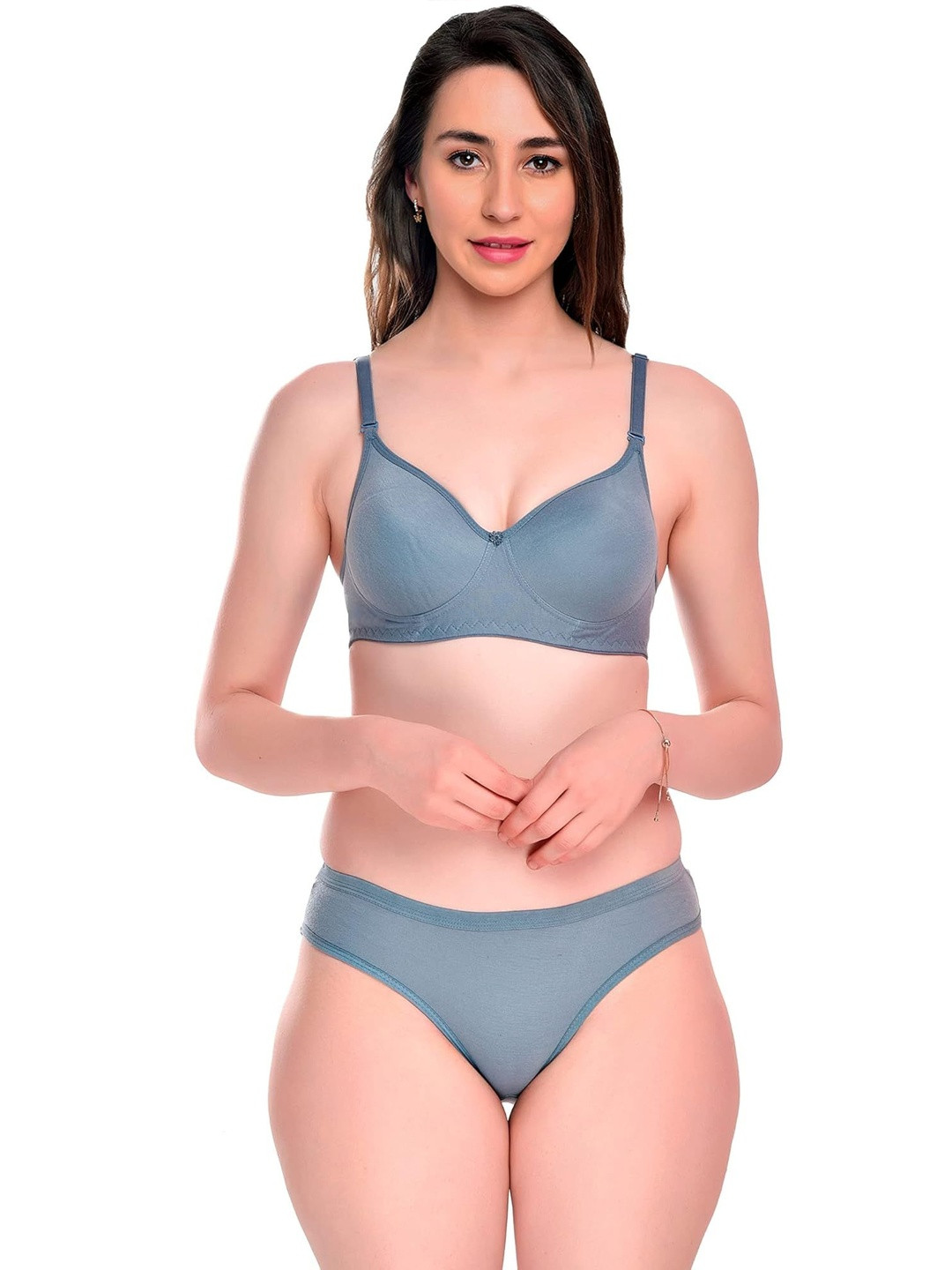 CHILEELIFE Shoulder Straps Lighty Padded Non-Wired Lingerie Set