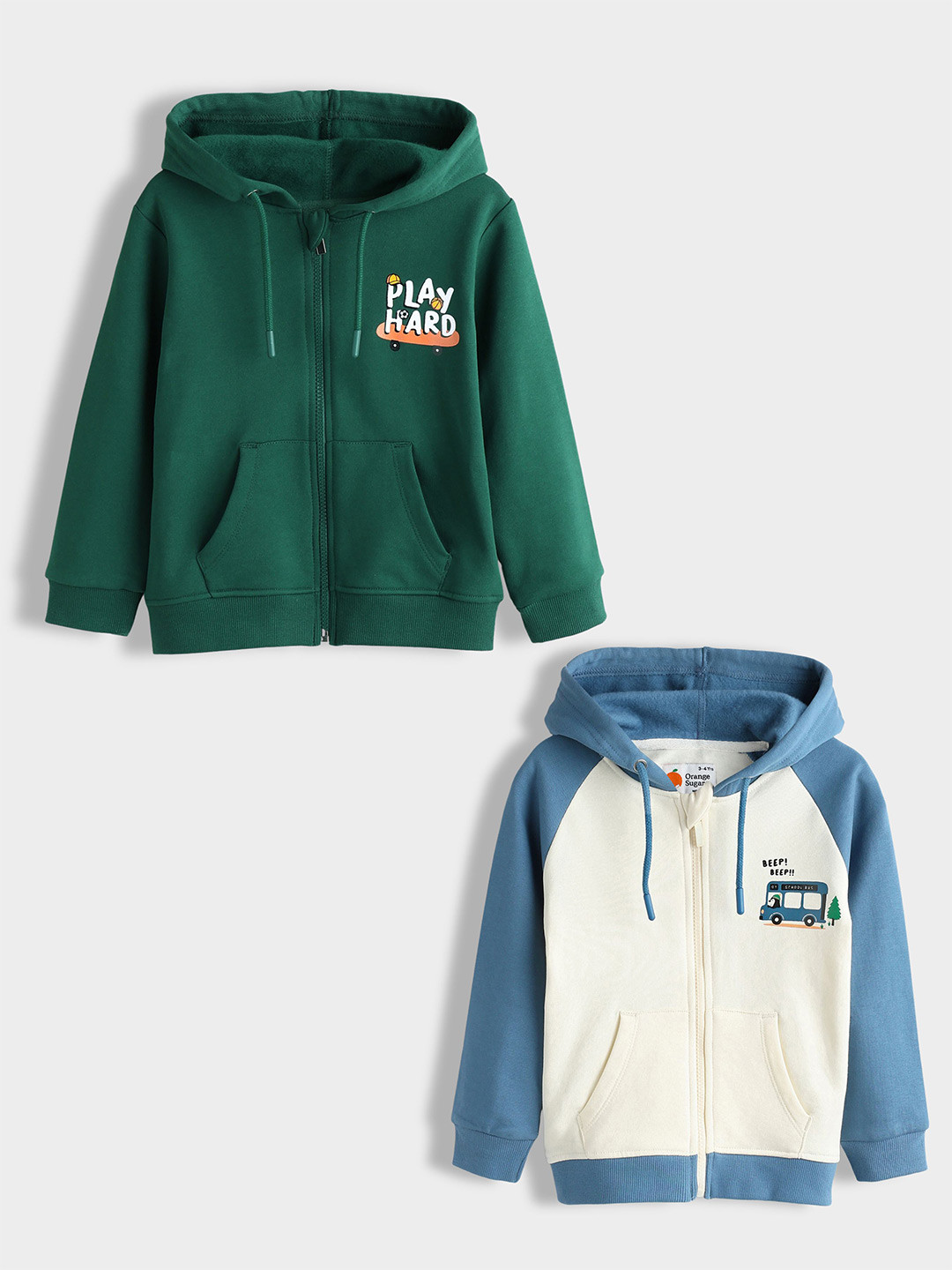 Orange Sugar Kids Unisex Pack Of 2 Graphic Printed Long Sleeves Fleece Hoodies