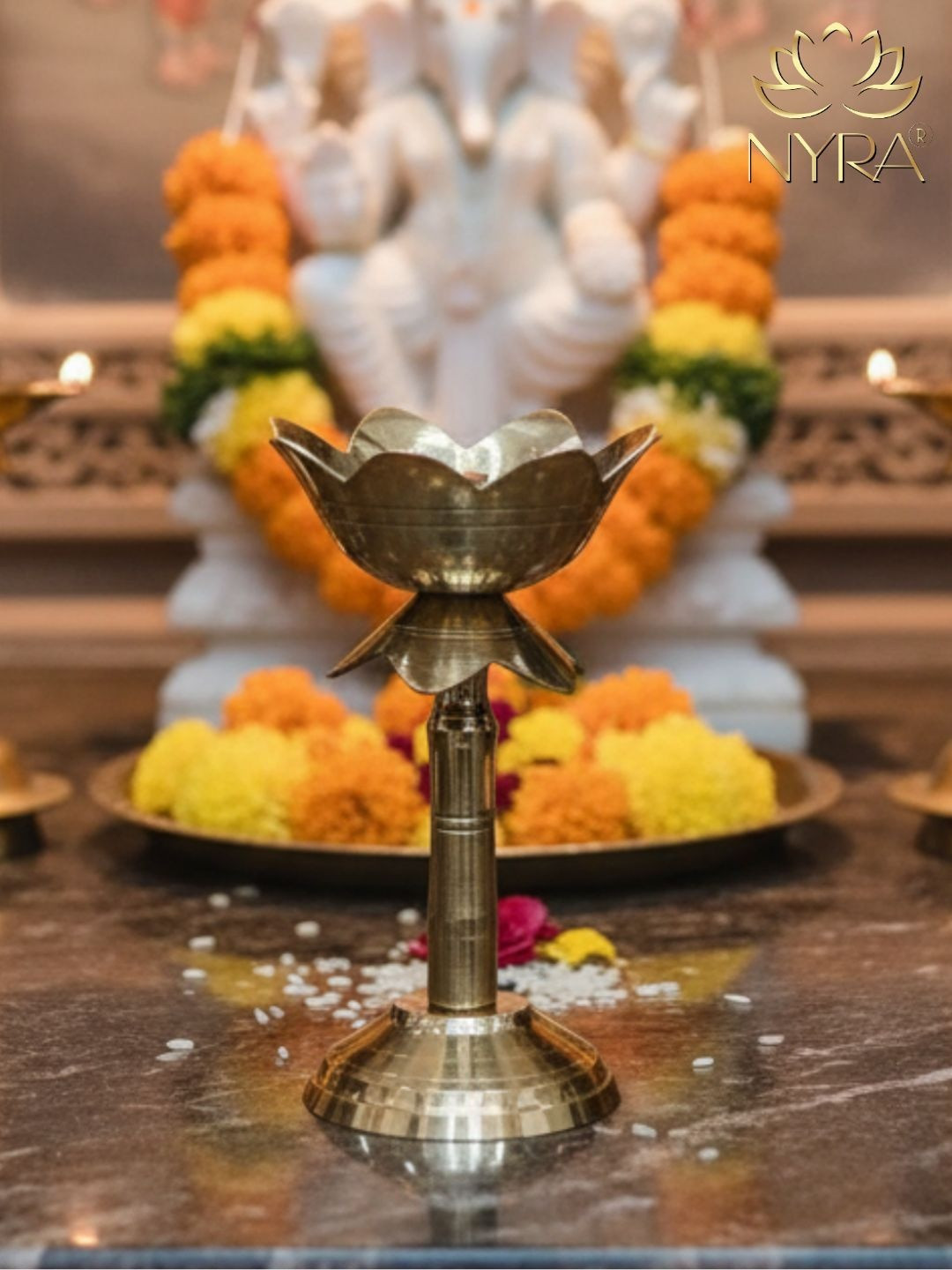 Nyra Kitchenware Gold Toned Brass Lotus Kamal Diya