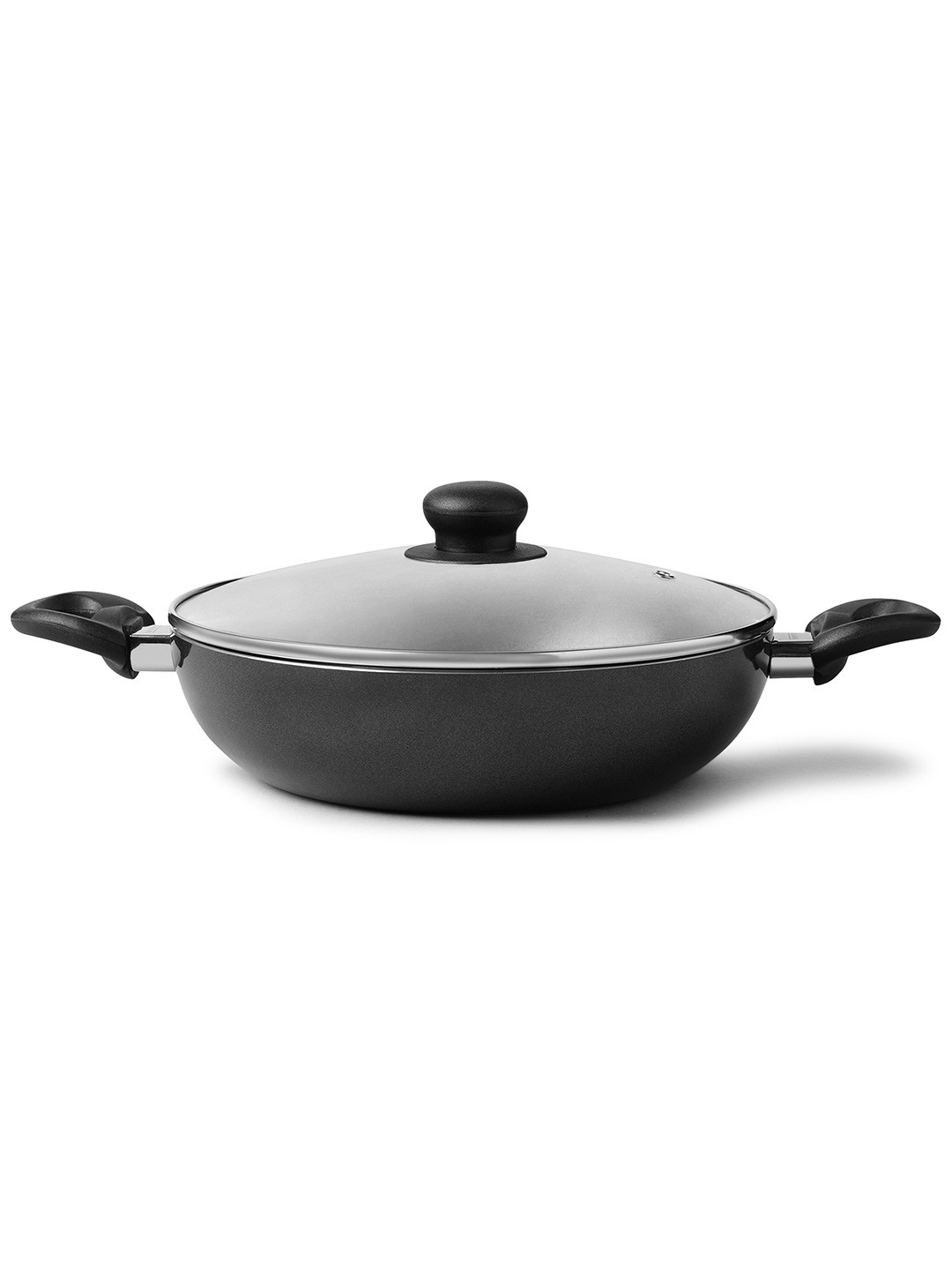 Fackelmann Black 2 Pieces Quartz Anti- Scratch Nonstick Kadai with Glass Lid- 24cm