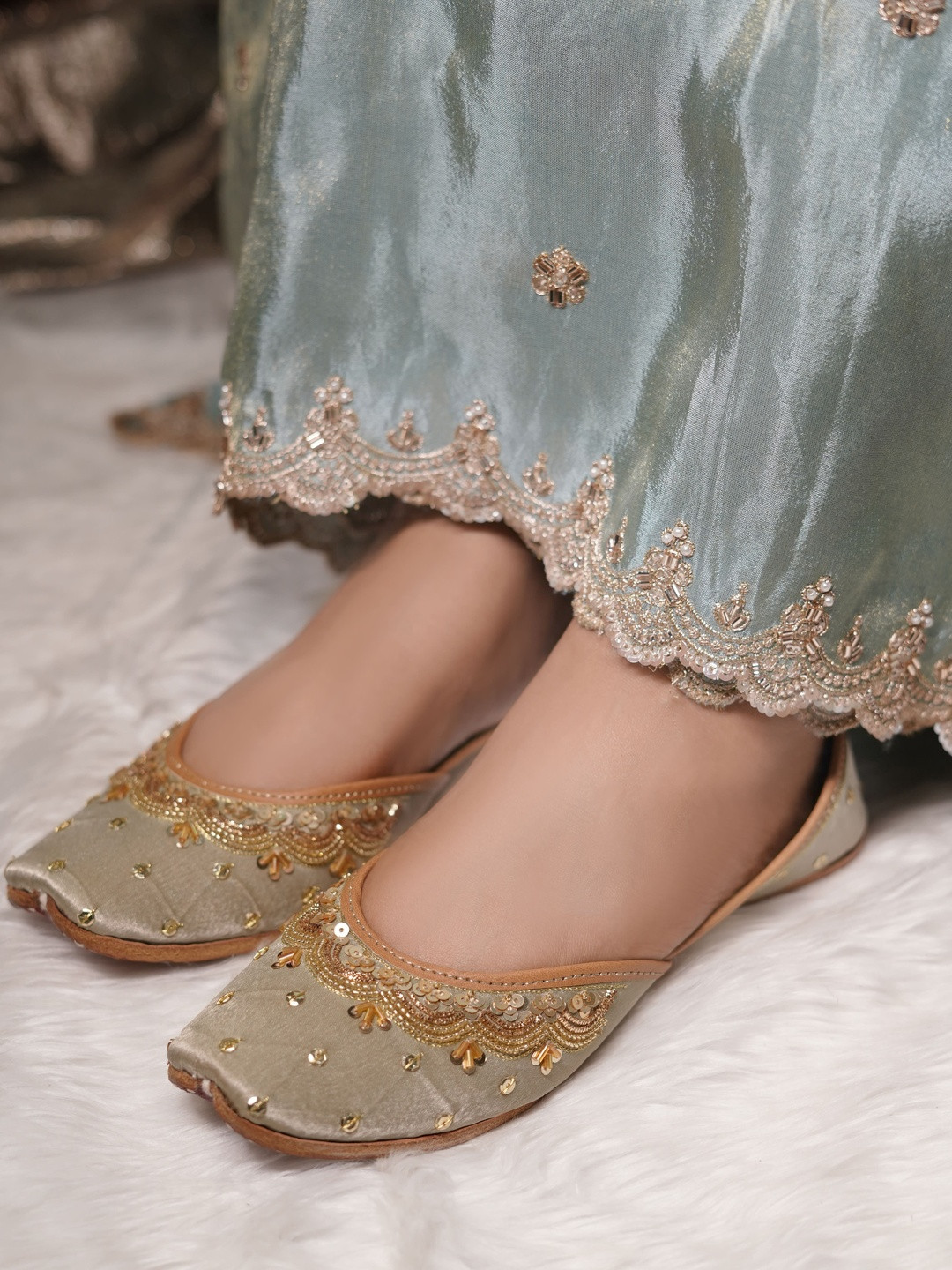 sole mates Embellished Square-Toe Leather Ballerinas