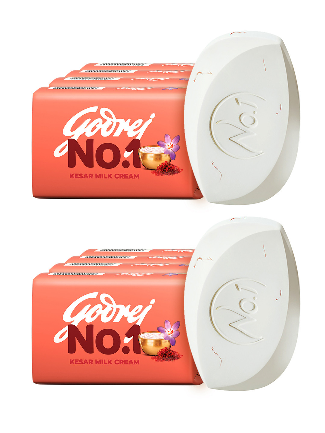 Godrej No.1 Set of 8 Kesar Milk Cream Bathing Soap - 150 g Each