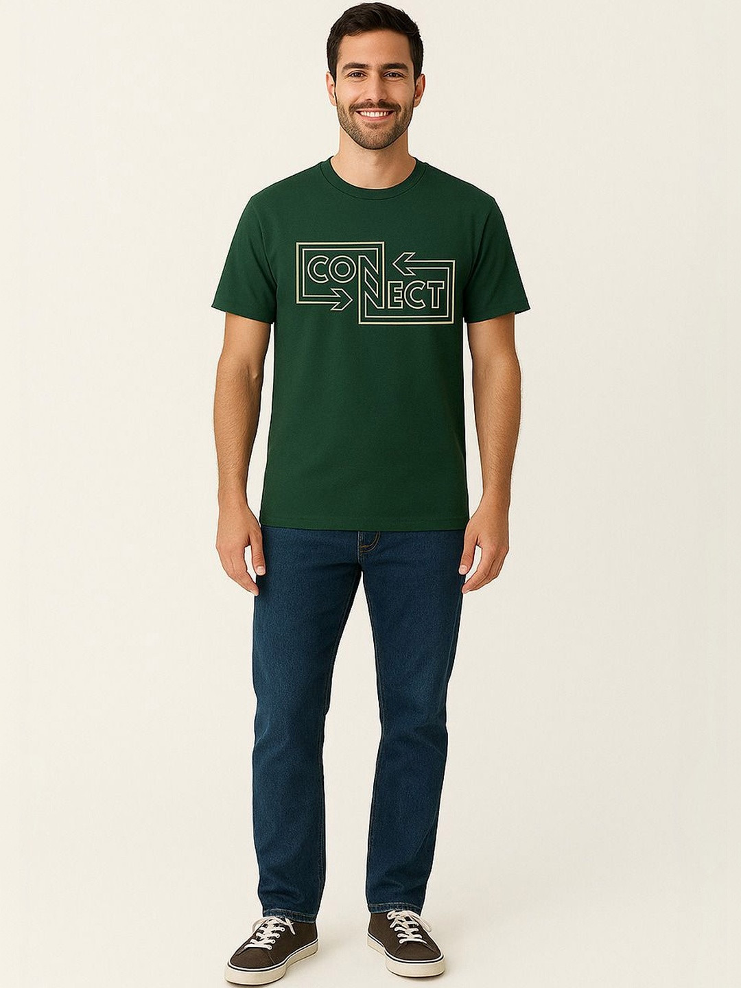 HARVIN Typography Printed Short Sleeves Regular Fit Cotton T-shirt