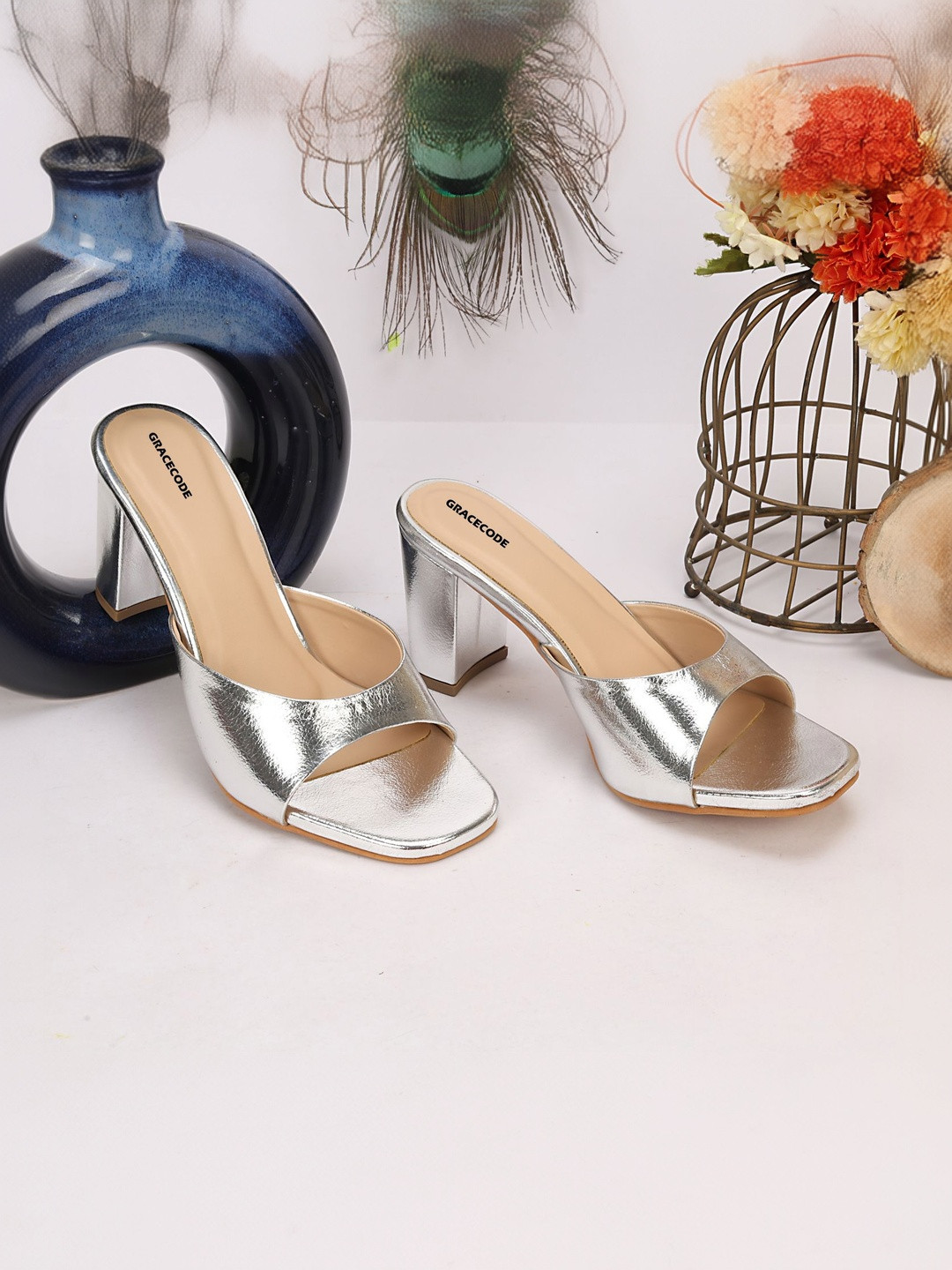 GRACECODE Open Toe Open Back Party Block Sandals