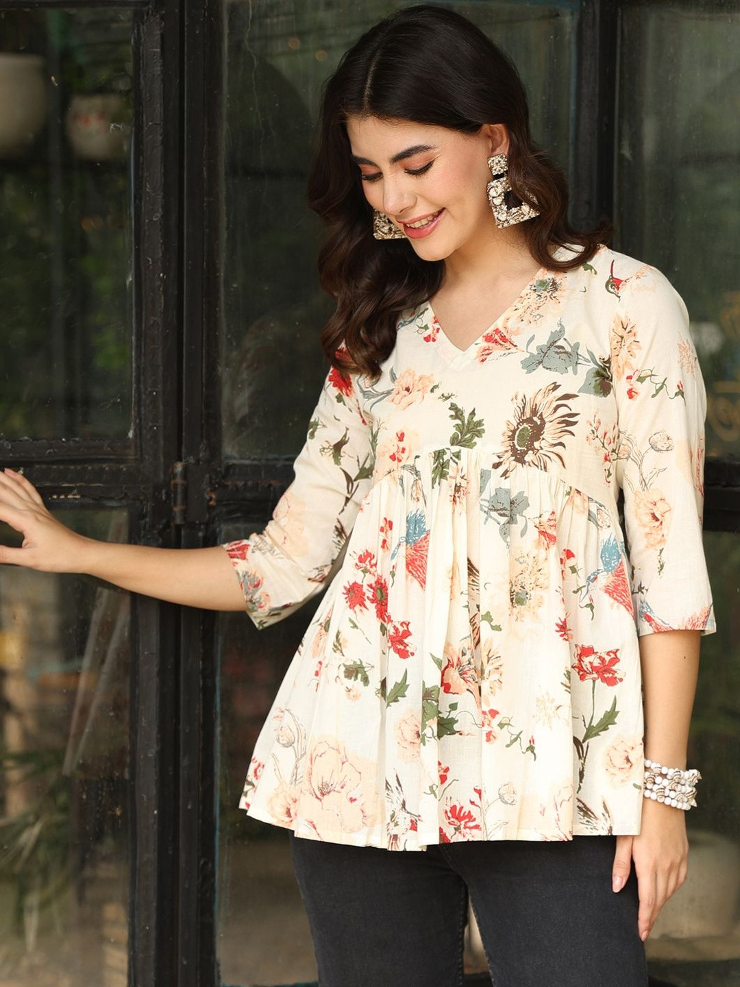 NISHABD Floral Print Cotton Top