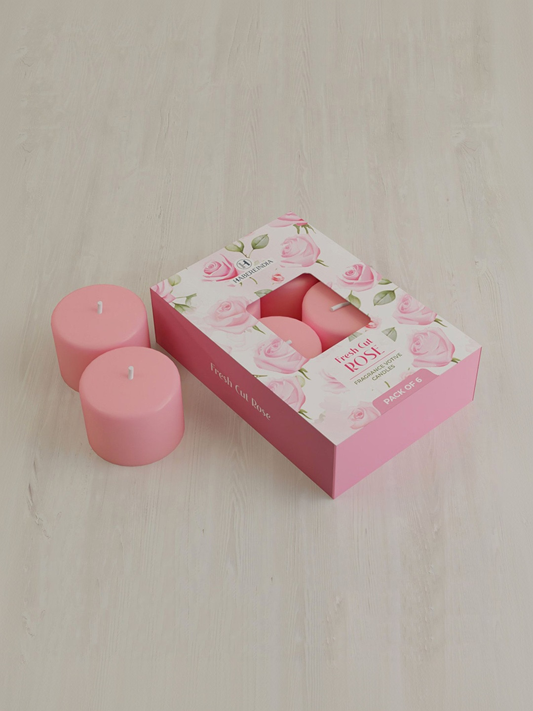 HABERE INDIA Pink 6 Pieces Rose Scented Decorative Candles for Relaxation and Gifting