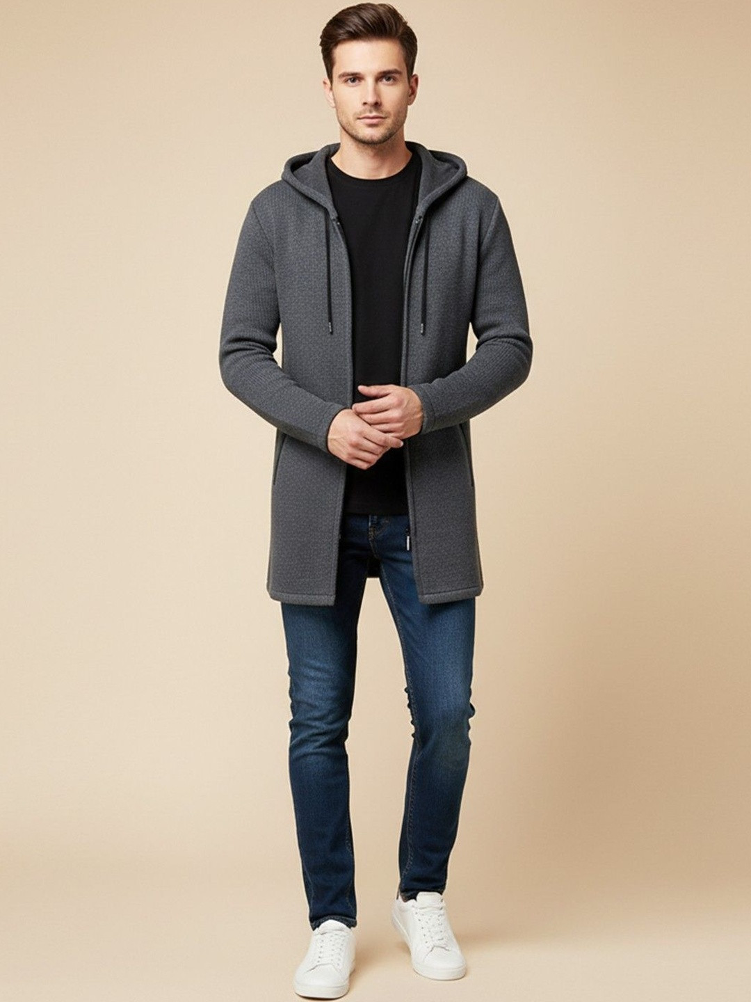 Mast & Harbour Men Zipper Hooded Overcoat