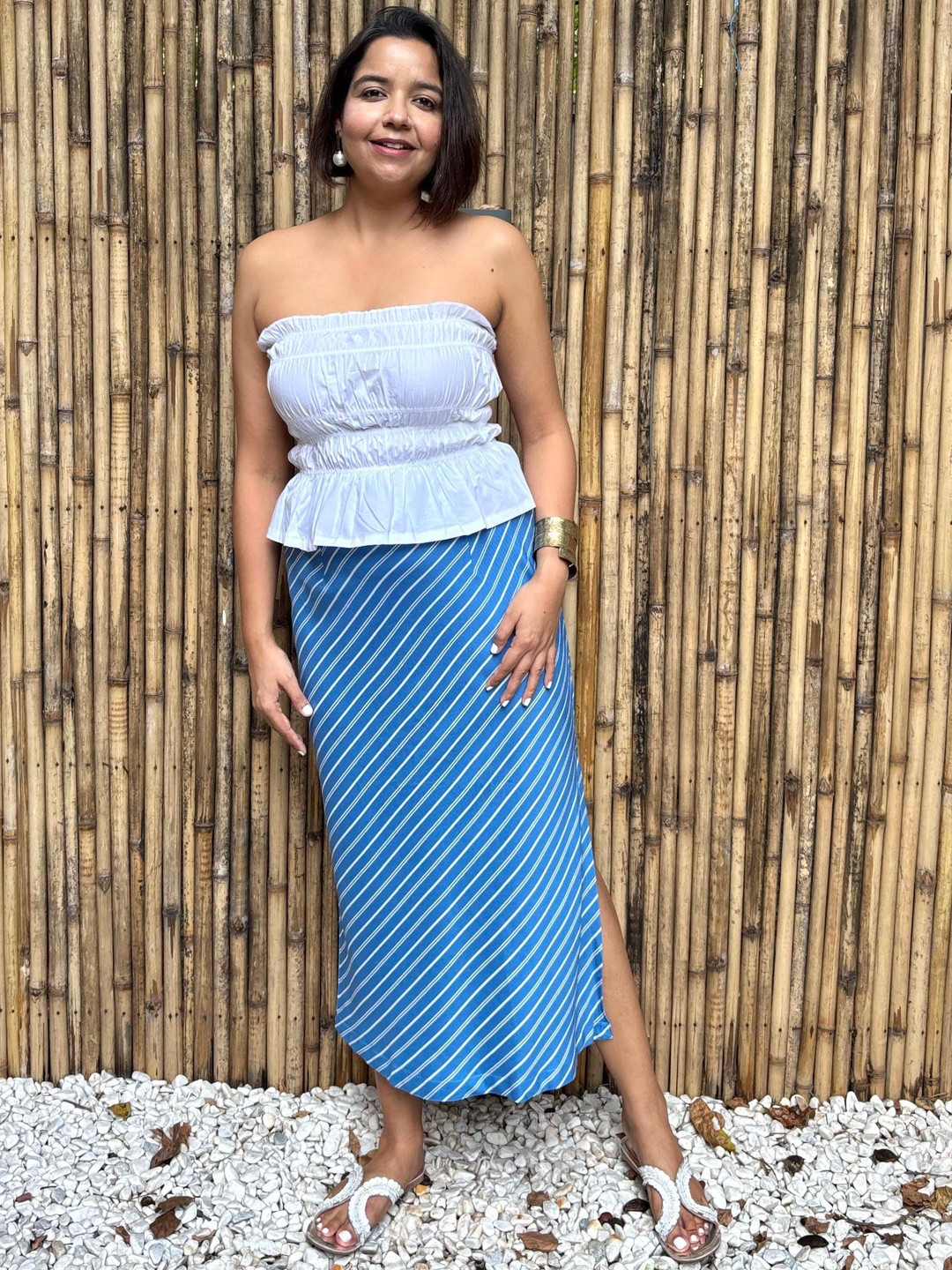 Label Tanvee Women Diagonal Striped A-Line Midi Skirt