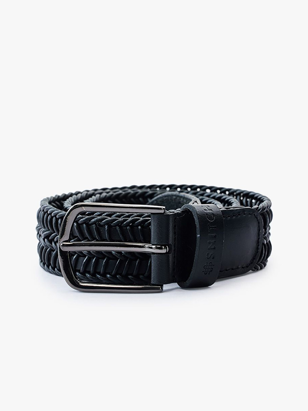 Snitch Men Prong Buckle Braided Slim Leather Belt