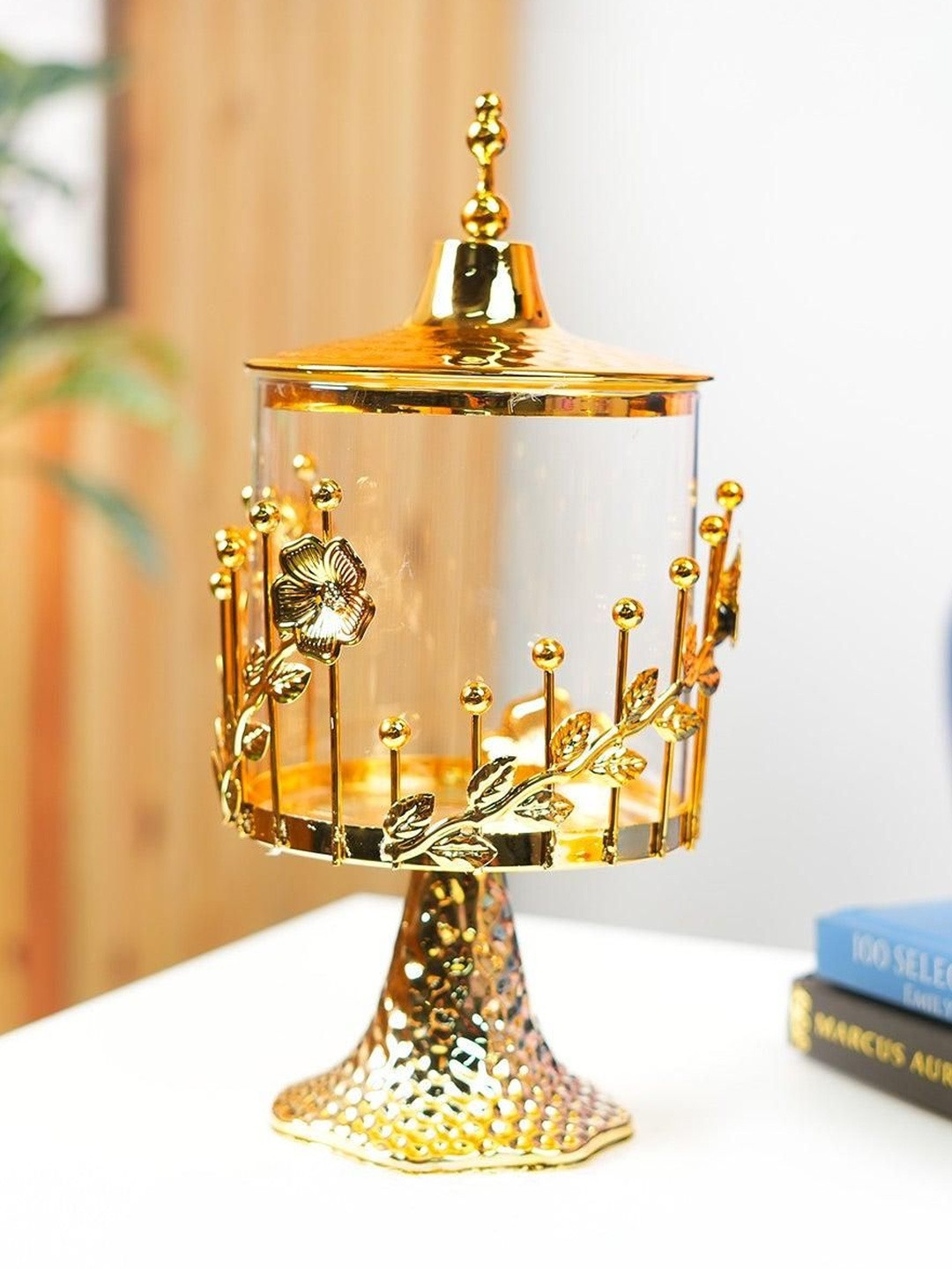 MARKET99 Gold-Toned Candy Bowl Iron Glossy Living Room Medium Showpiece 10.8 Inch