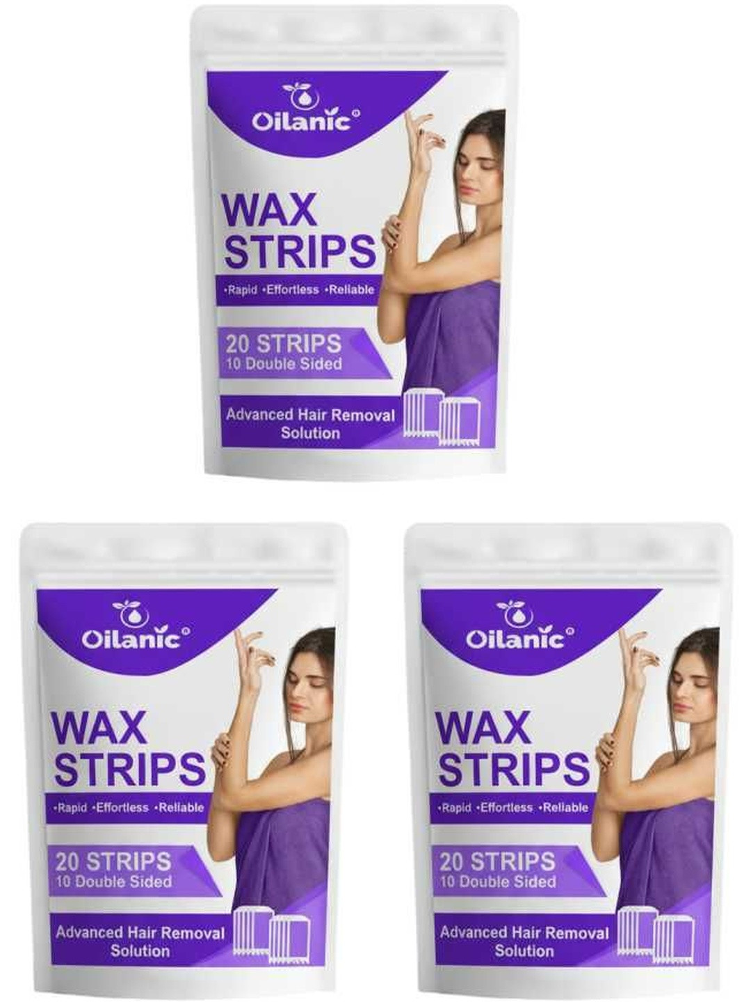 Oilanic Set Of 3 Lavender Wax Strips For Painless Waxing & Smooth Skin - 20 Strips Each