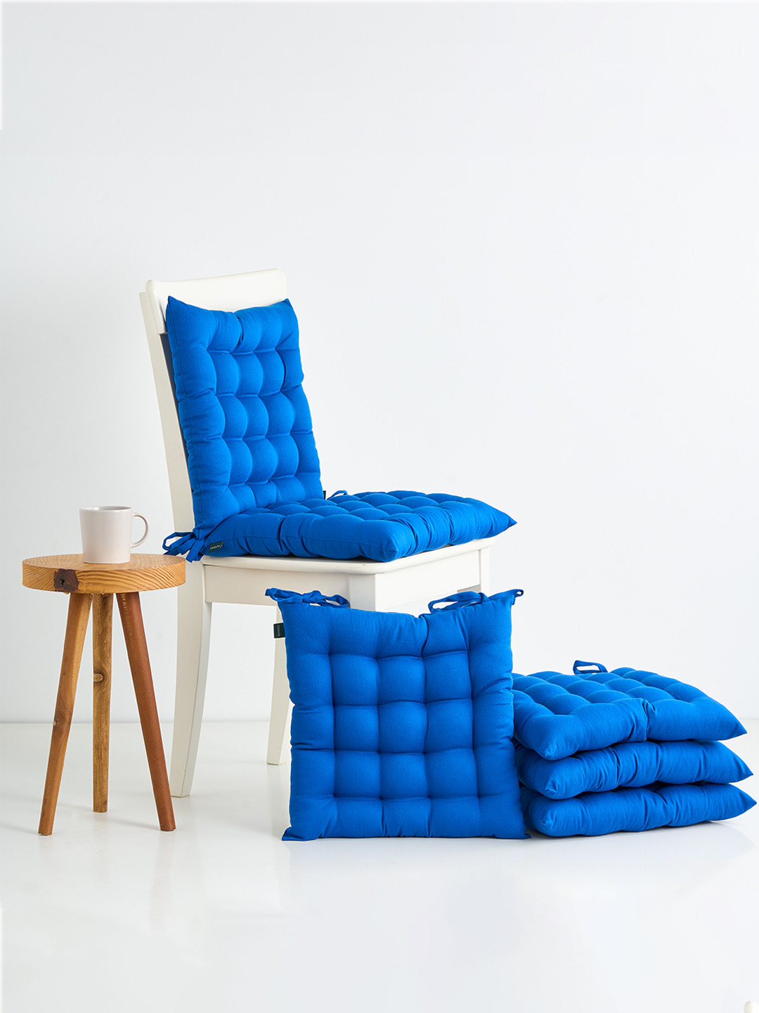 SKANDA FAB Blue 6 Pieces Durable Pure Cotton Chair Pads