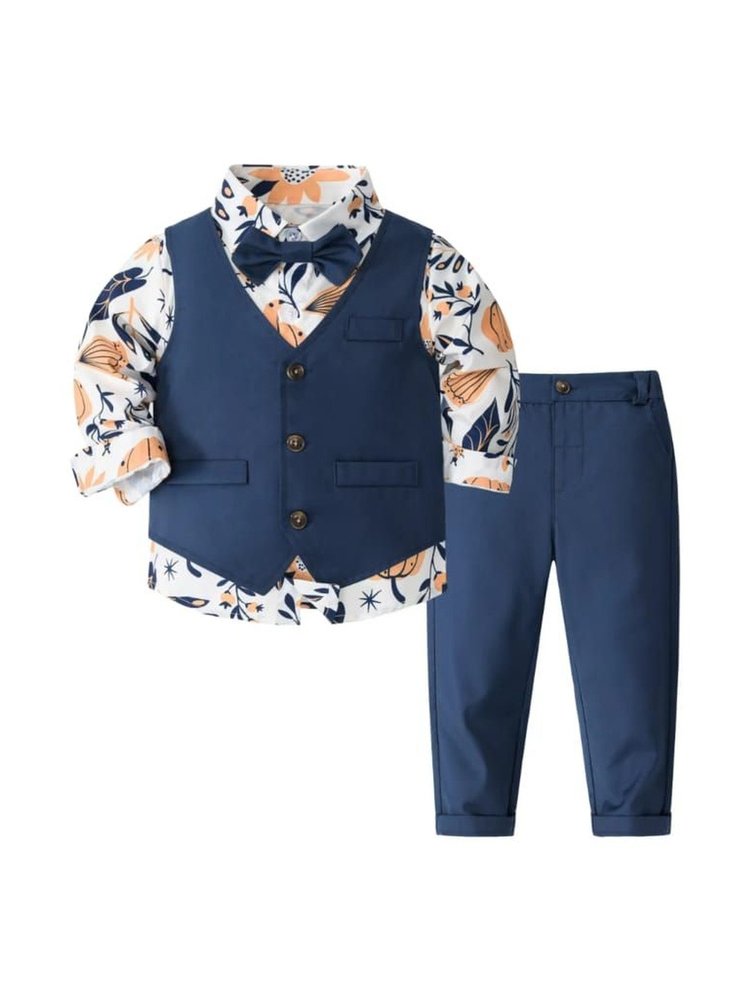 Dhyana Boys Floral Printed Shirt & Trousers With Waistcoat