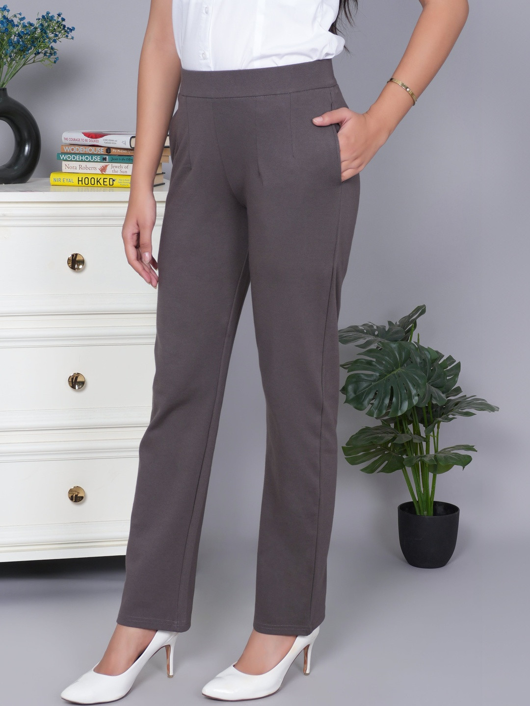 Mlada Plus Size Women Relaxed Straight Leg Relaxed Fit Cotton Cigarette Pants