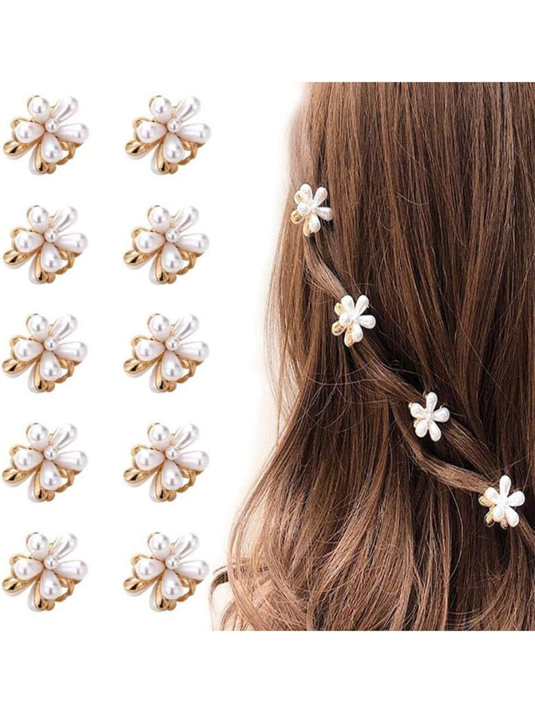 DOCTOR HEALTH SUPER SOFT Set of 10 Women Floral Pearls Embellished Hair Claw Clip