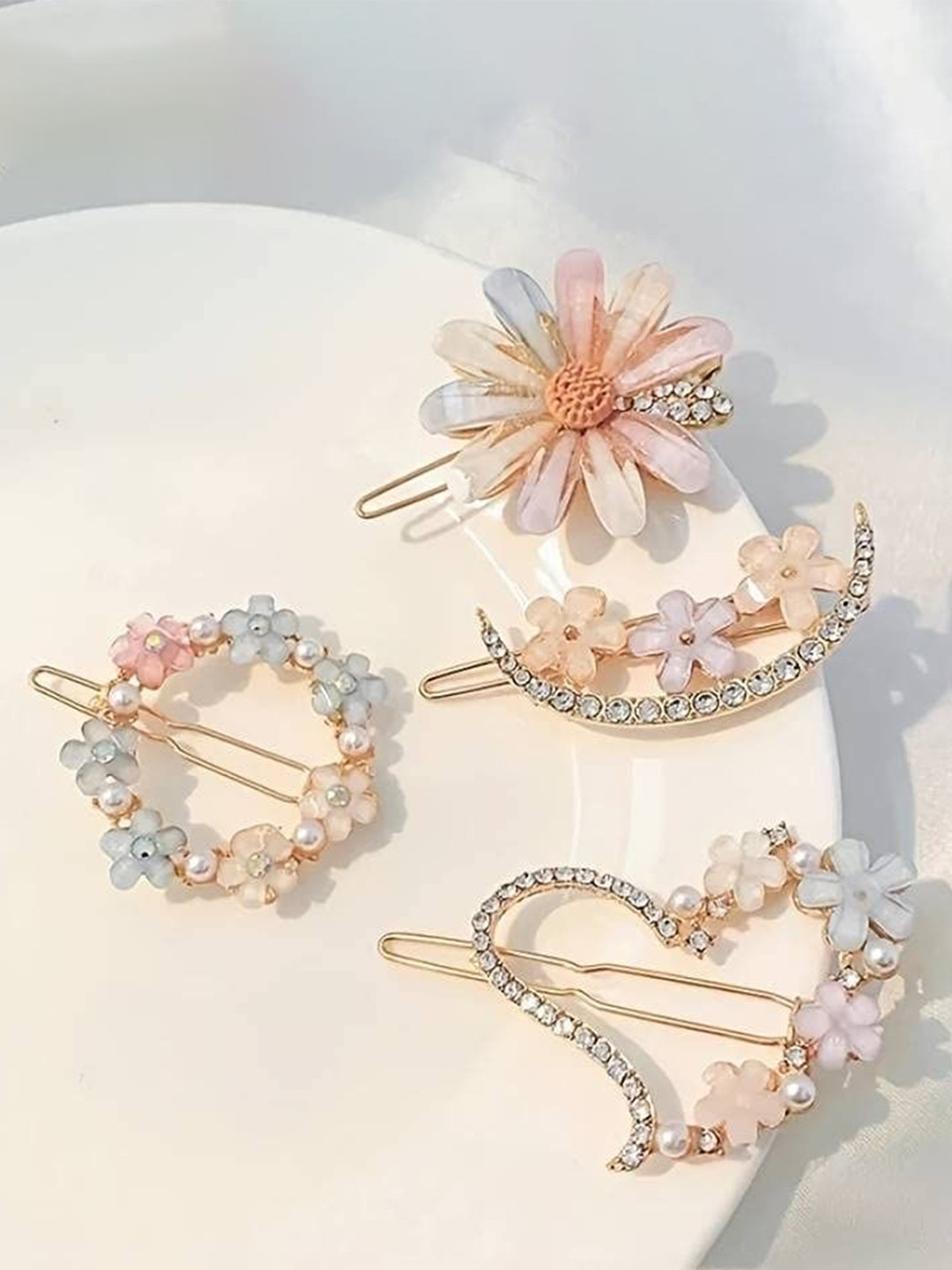 LEKZOW Women Set of 4 Embellished Crystal Rhinestone French Barrette