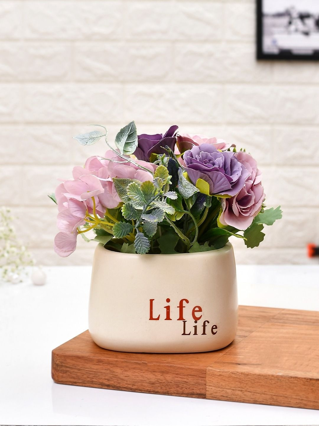 Myntra Elegant Homes Lavender & White Hydrangea Artificial Plant With Pot