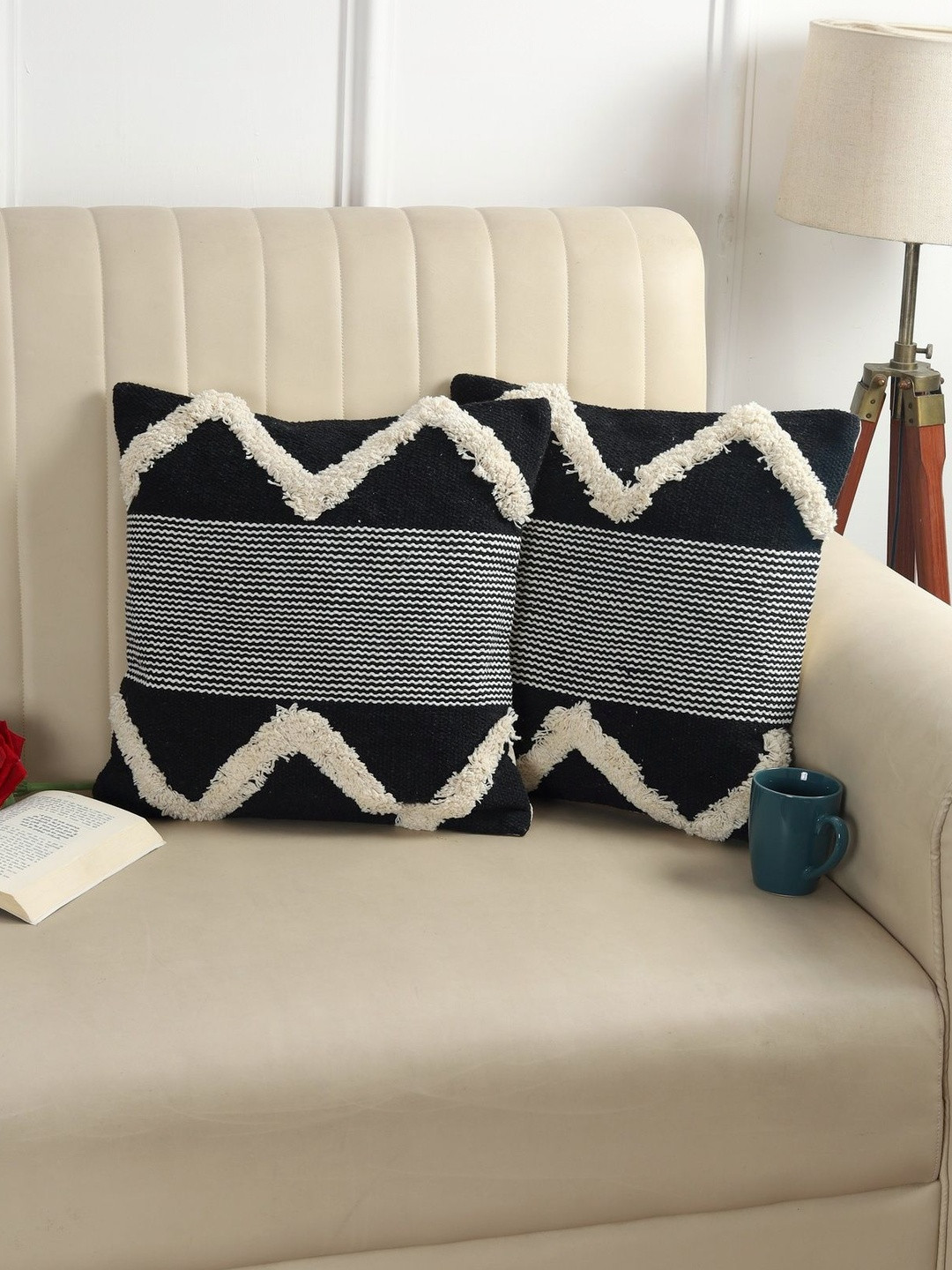 KIDS WONDERS Boho tuffted cushion covers Unisex Set of 2 Geometric Square Cushion Covers