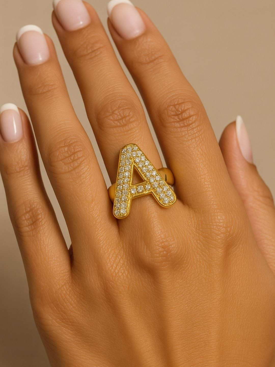 The Jewellery Tale Stainless Steel Gold-Plated Stones Studded R Initial Finger Ring