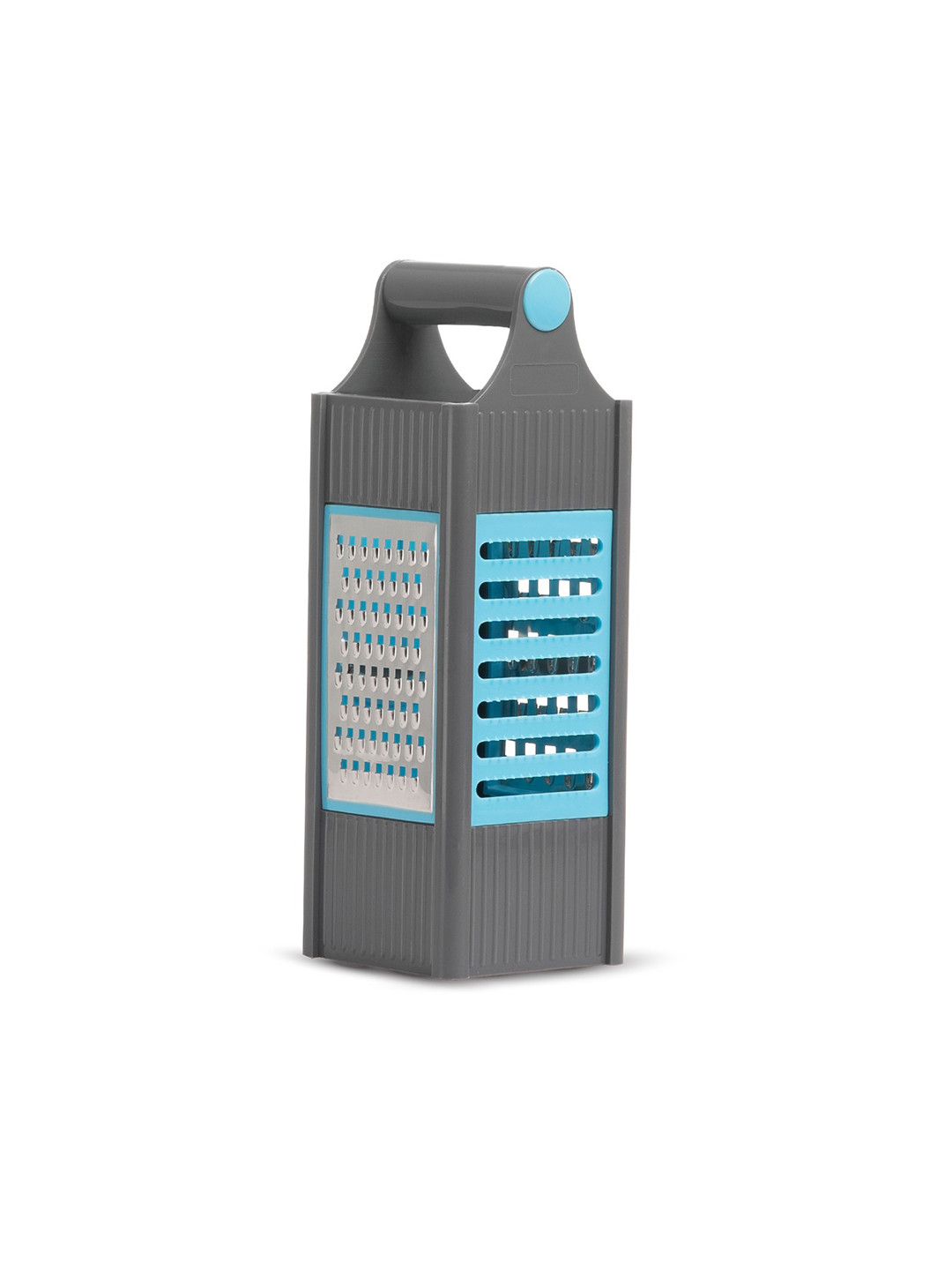 Fackelmann Grey and Blue Plastic 4-in-1 Grater and Slicer with Stainless Steel Blade