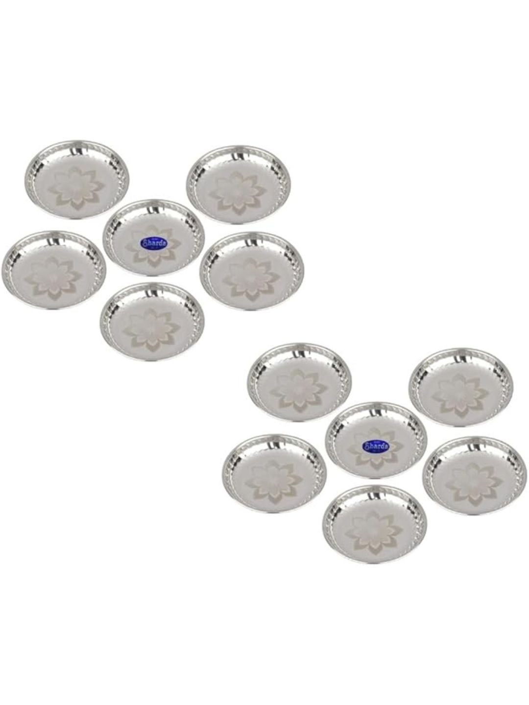 Sharda Metals Silver-Toned 2025 12 Pieces Stainless Steel Dishwasher Safe Plates