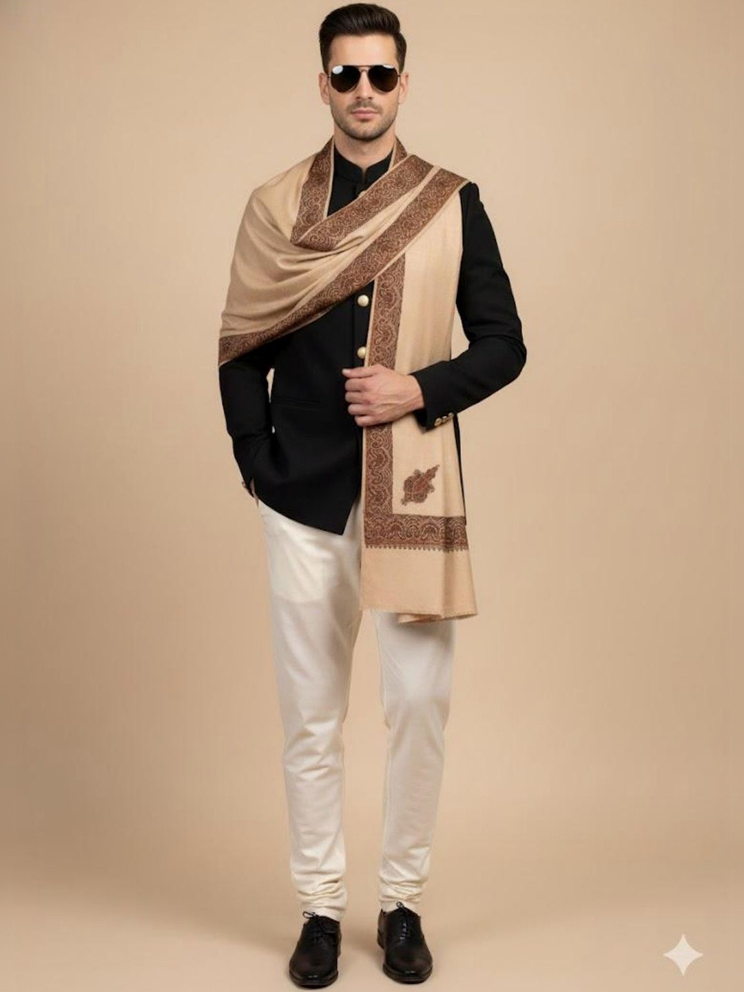 MUFFLY Thread Work Ethnic Motifs Embroidered Border Shawl