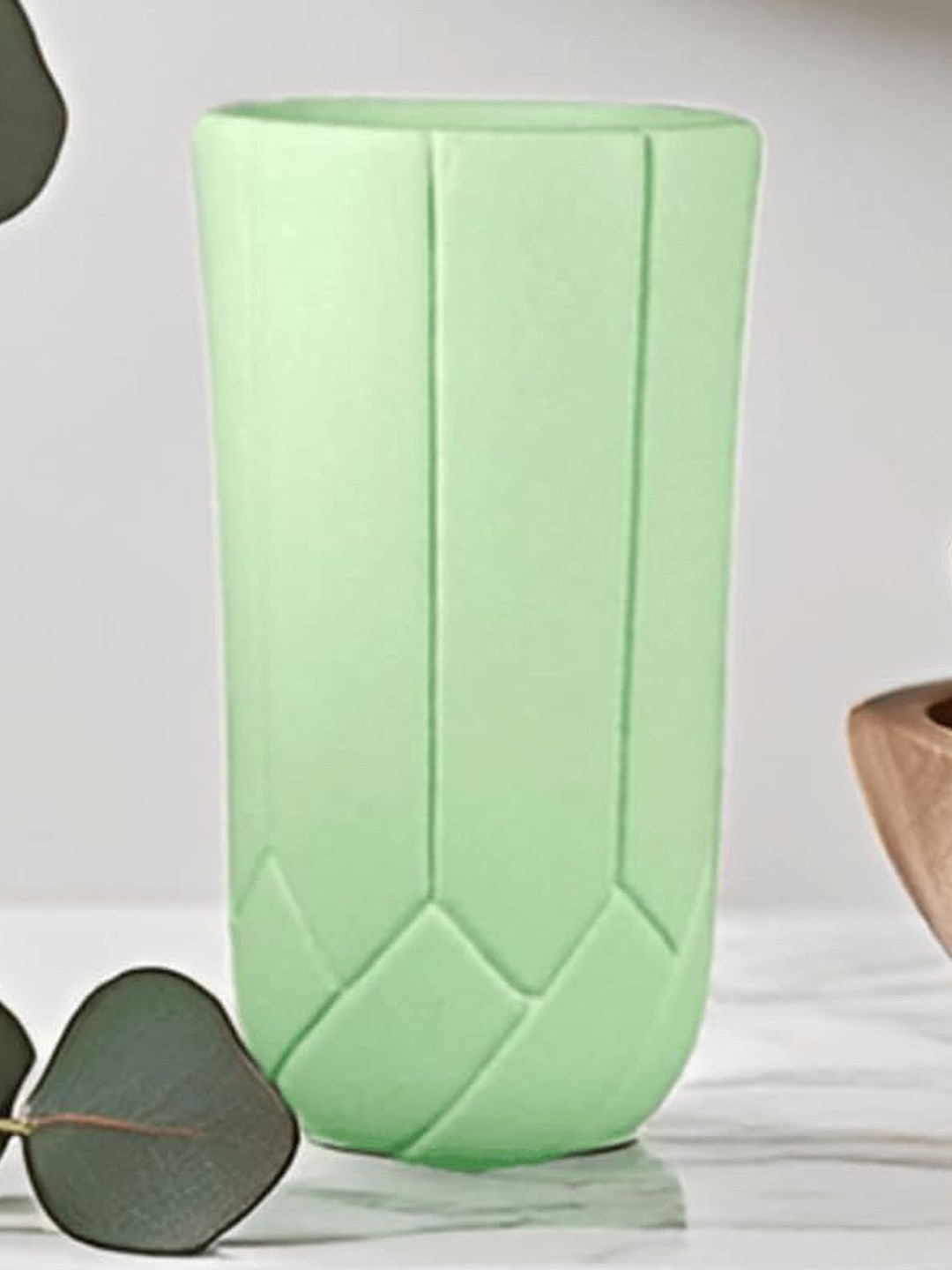 LASAKI Vexa Green Textured Ceramic Flower Vase