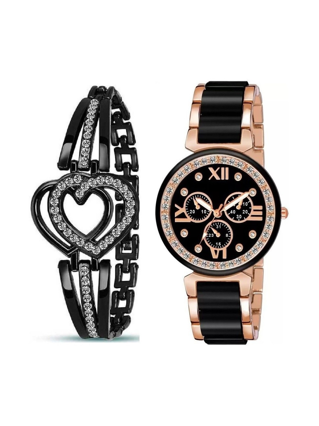 SZN Men Dial & Stainless Steel Straps Analogue Watch Mina Blk&Heart Blk -V