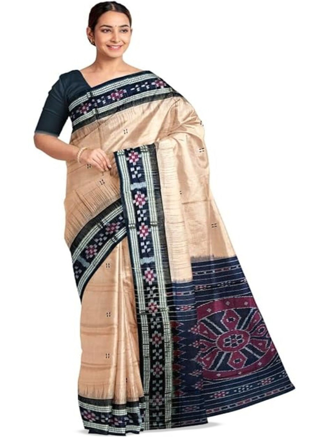 COTTONSILK & KHANDUAPATA Ethnic Motifs Pure Cotton Sambalpuri Saree