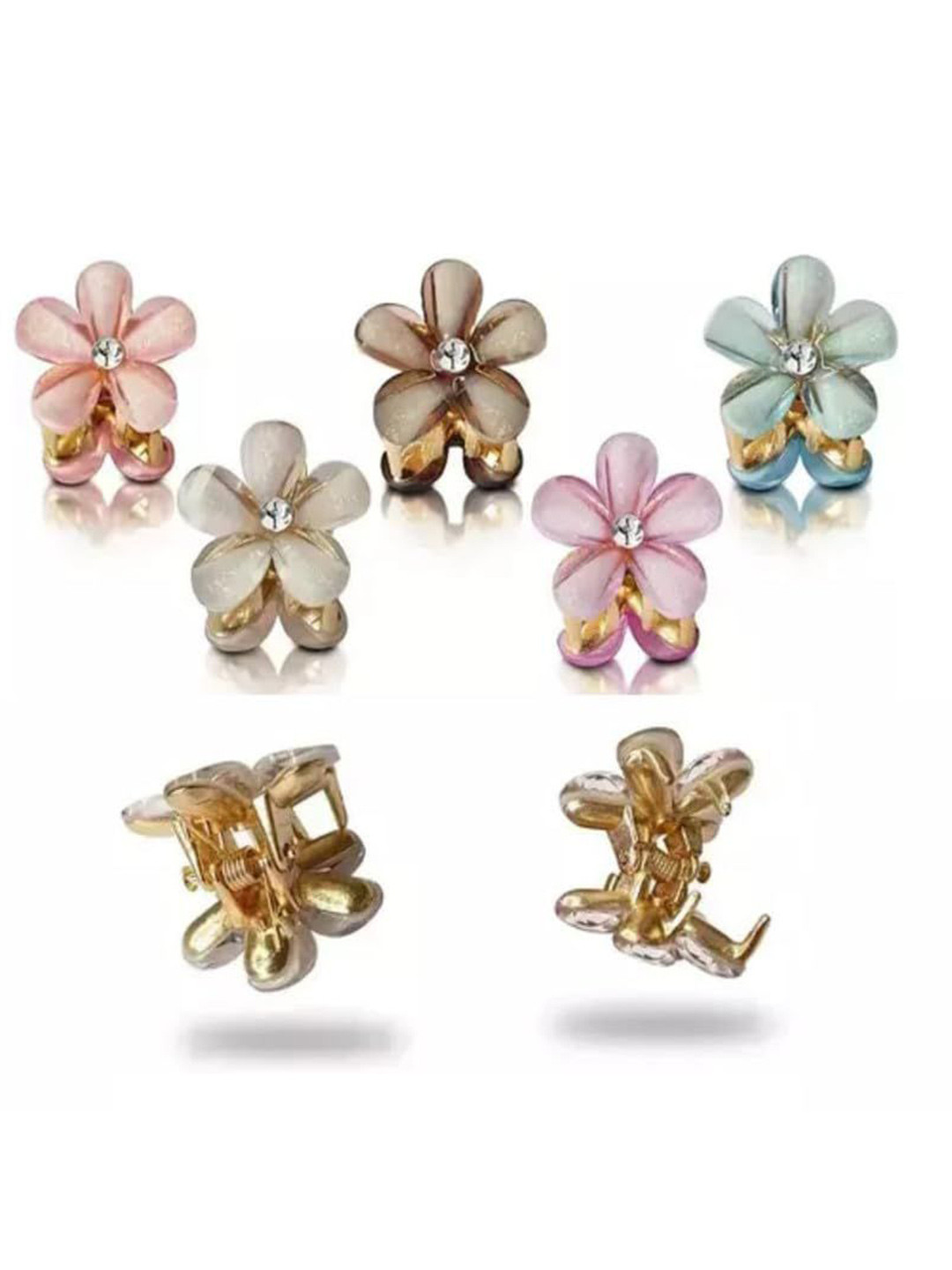 DailyObjects Set Of 6 women Pearls With Gold Combination Mini Hair Claw Clips