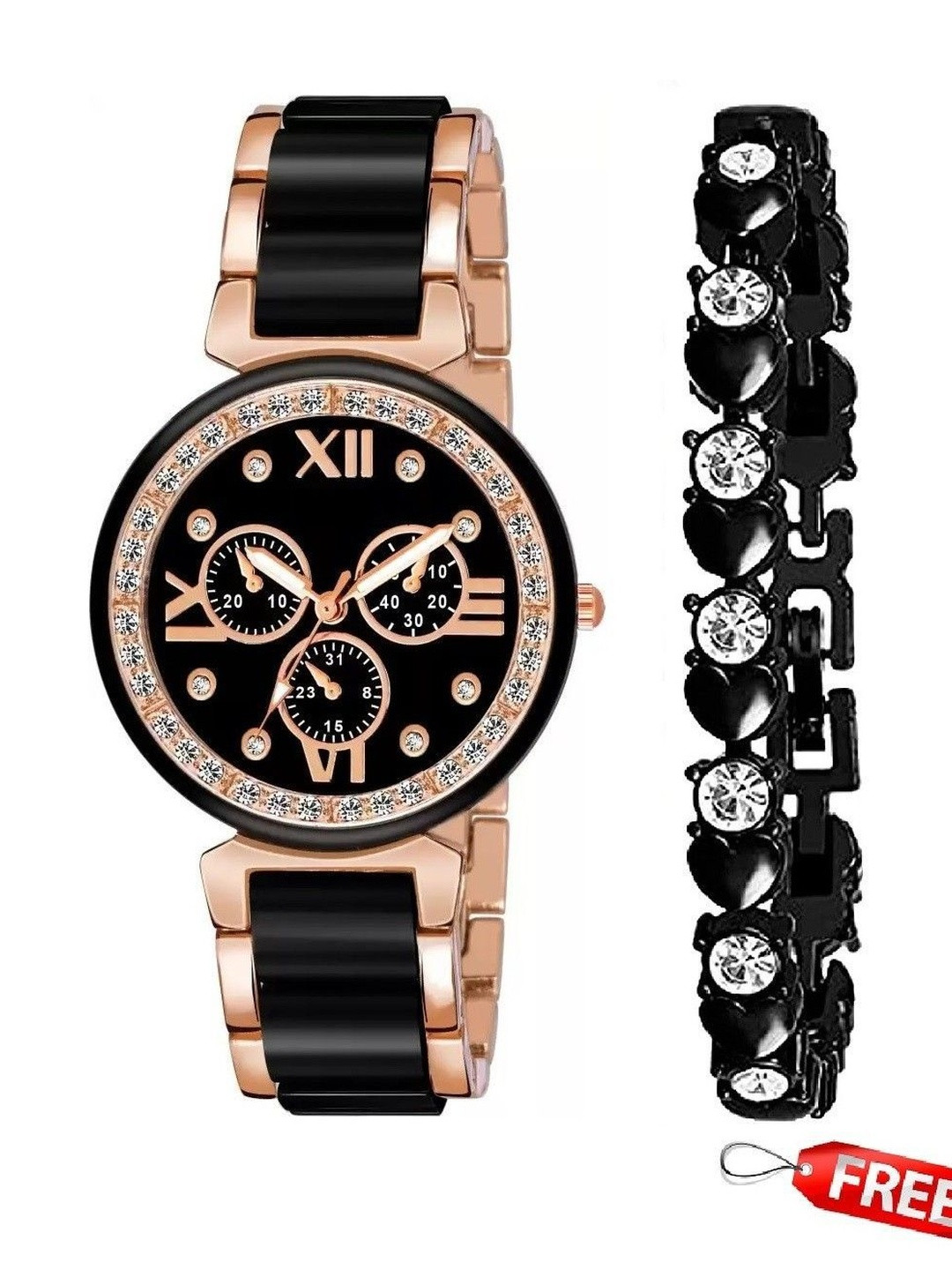 SZN Men Dial & Stainless Steel Straps Analogue Watch Mina blk &BR blk -V