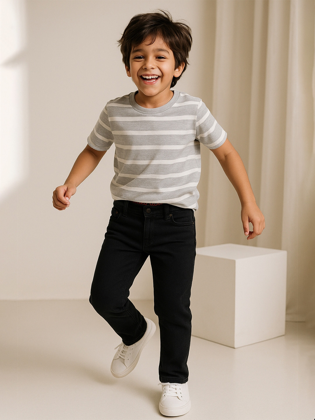 TALES & STORIES Boys Black Slim Fit Mid-Rise Clean Look Stretchable Denim Jeans