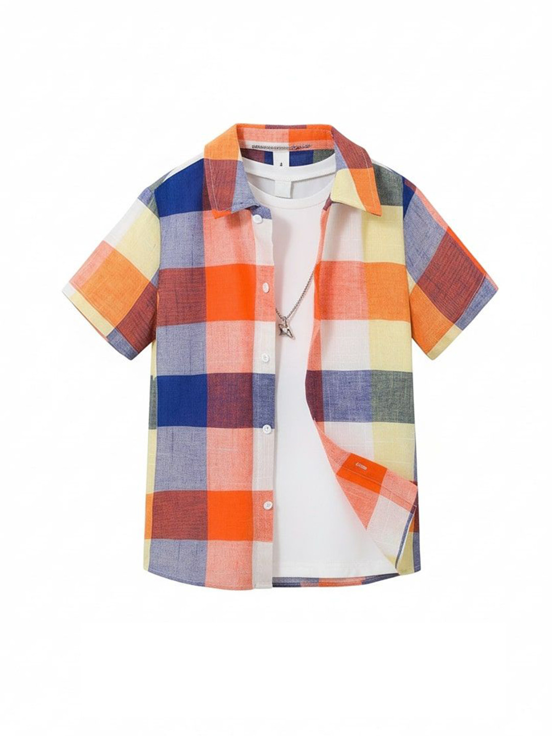 YK Boys Cool And Comfy Checked Spread Collar Regular Fit Cotton Shirt