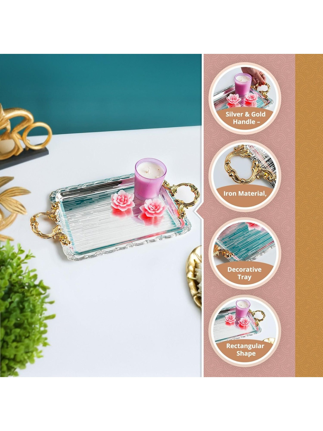 MARKET99 Silver-Toned Metal 1 Piece Decorative Serving Tray